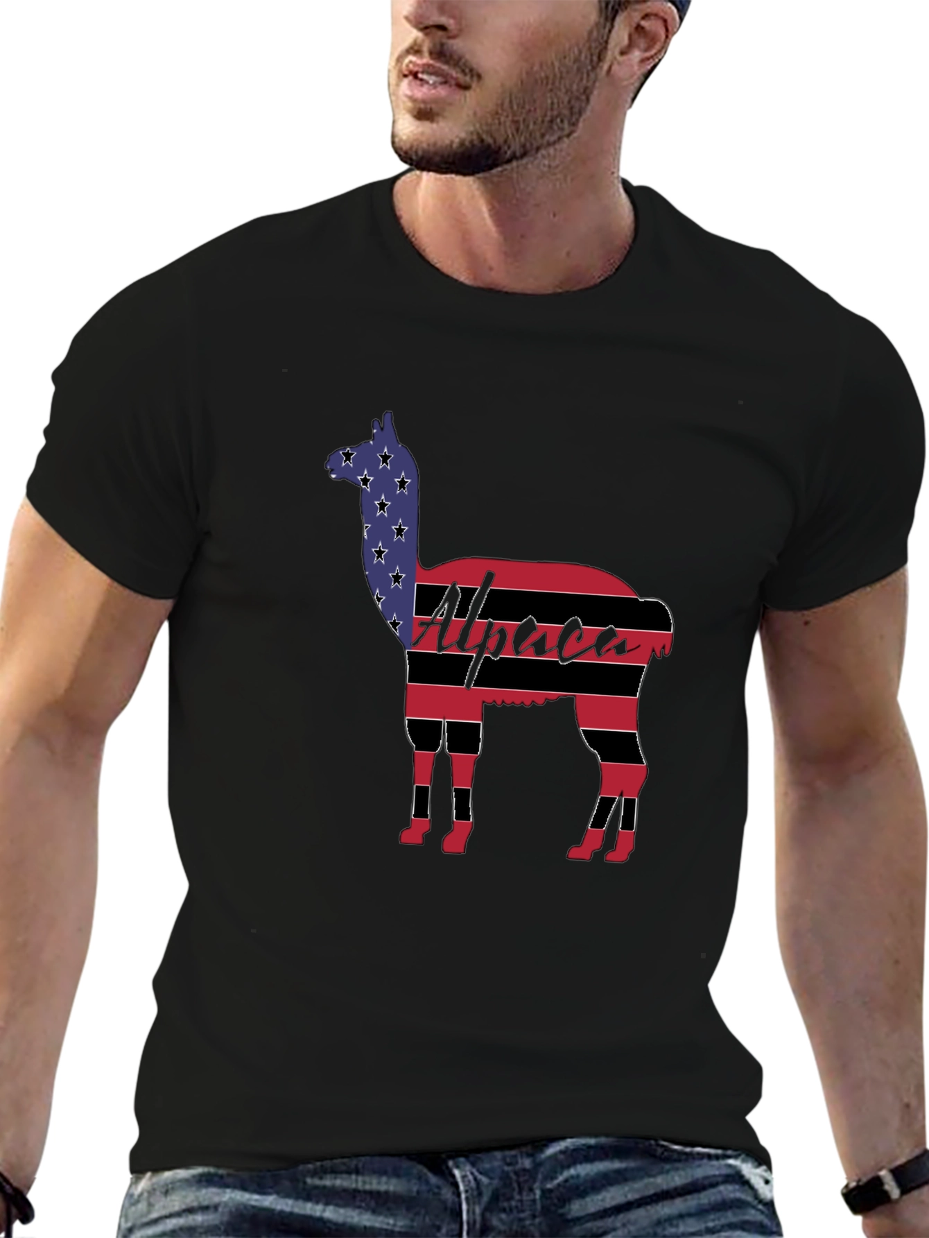 Alpaca American Flag Graphic T-Shirt