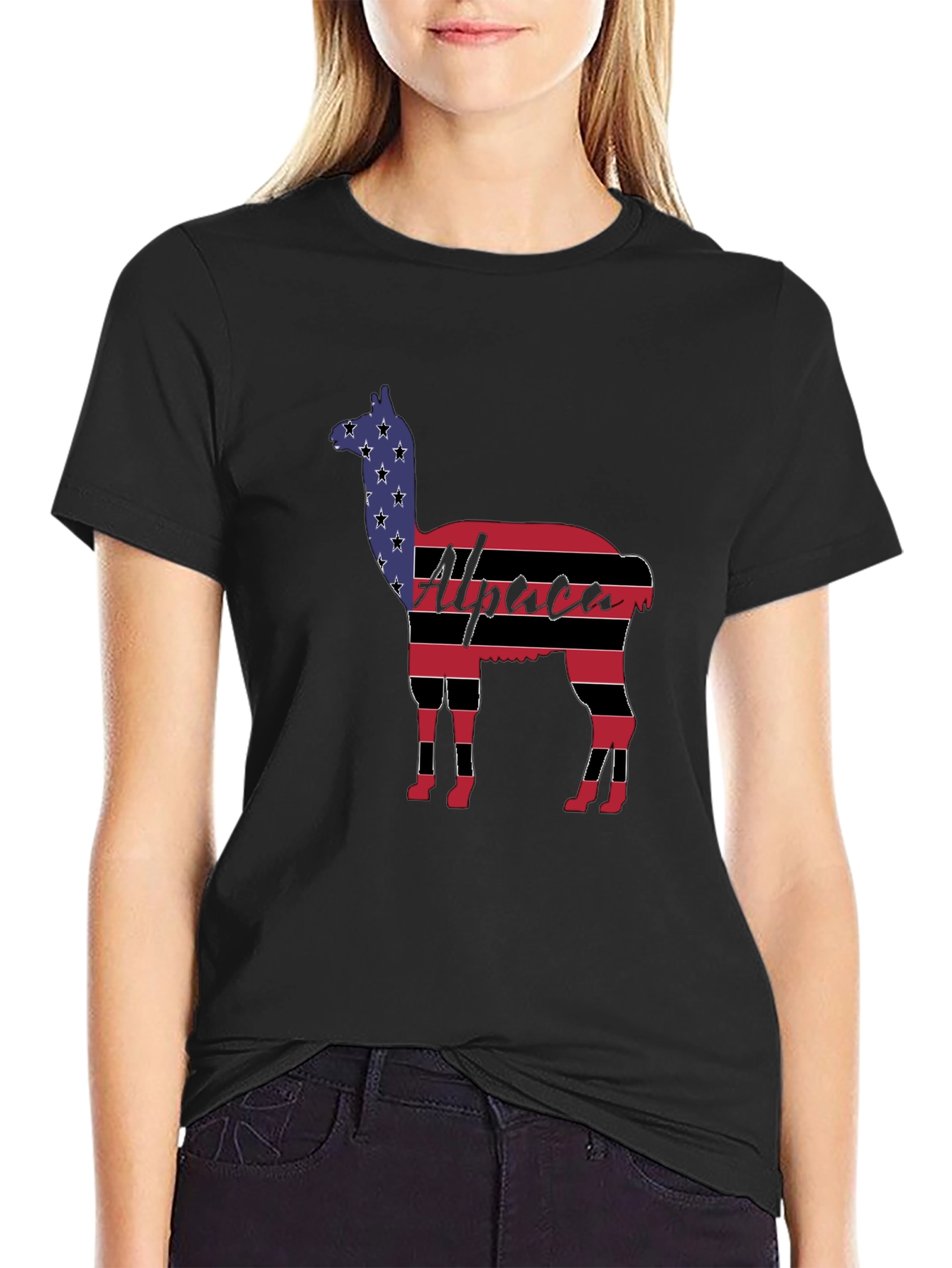 Alpaca American Flag Graphic T-Shirt