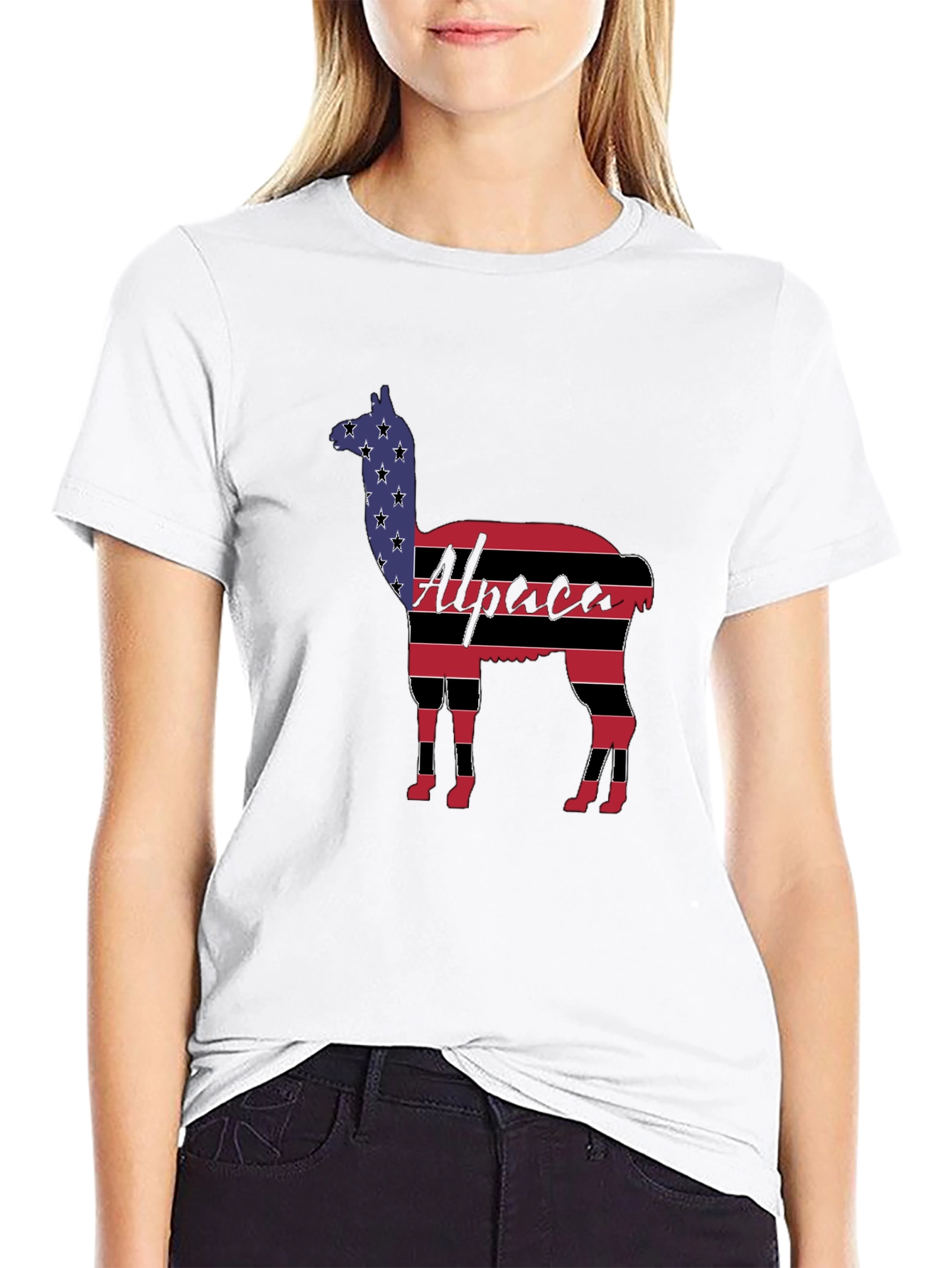 Alpaca American Flag Graphic T-Shirt