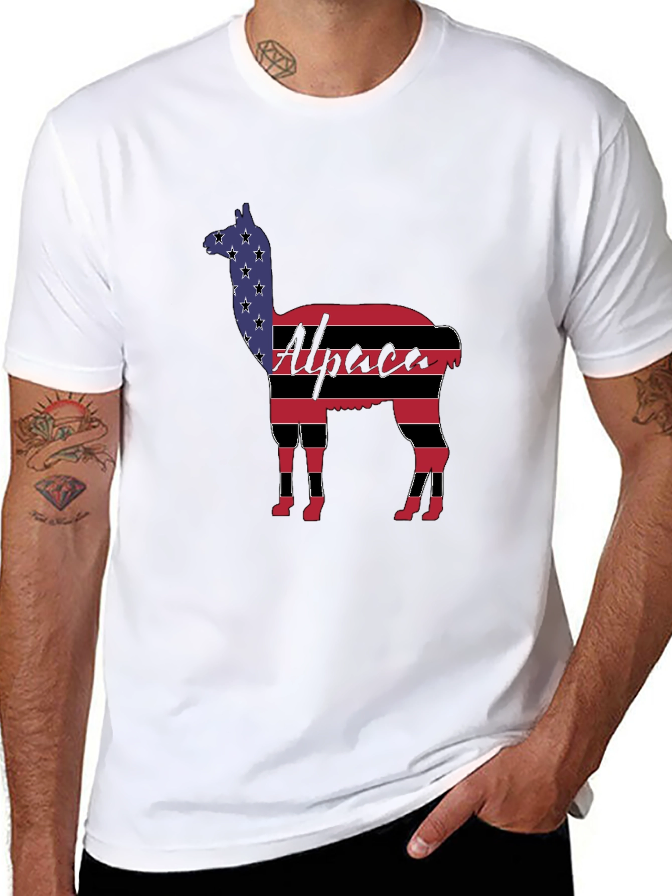 Alpaca American Flag Graphic T-Shirt