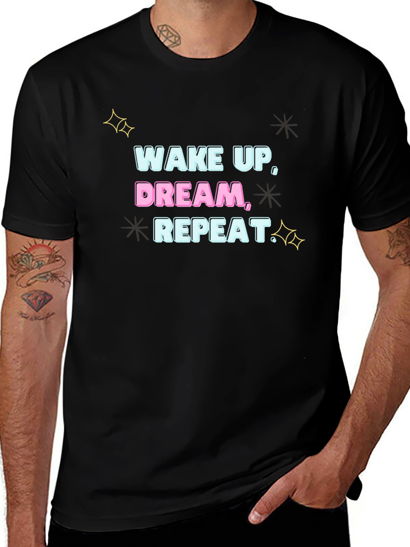 Wake Up Dream Repeat Graphic Tee - Black