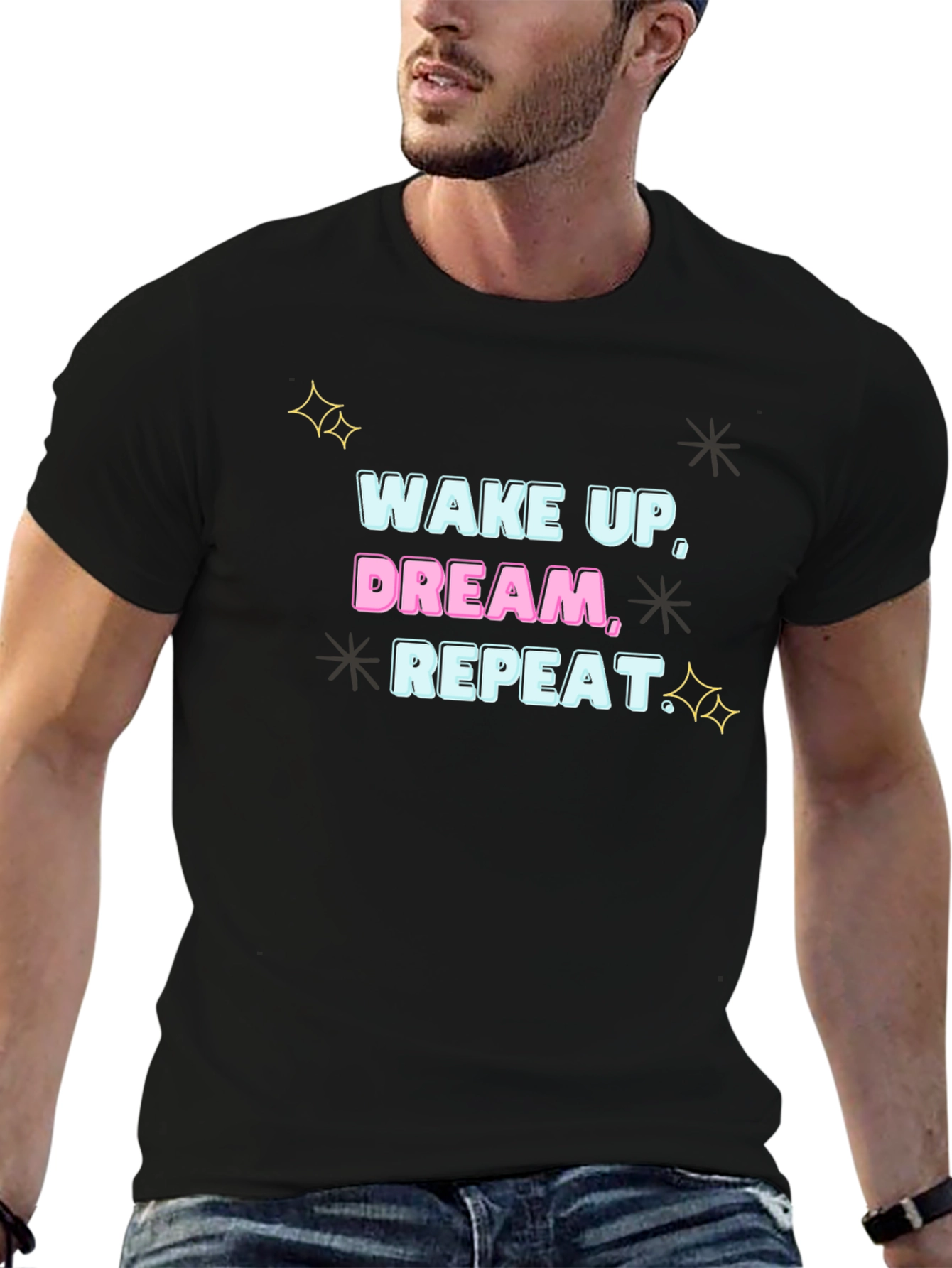 Wake Up Dream Repeat Graphic Tee - Black