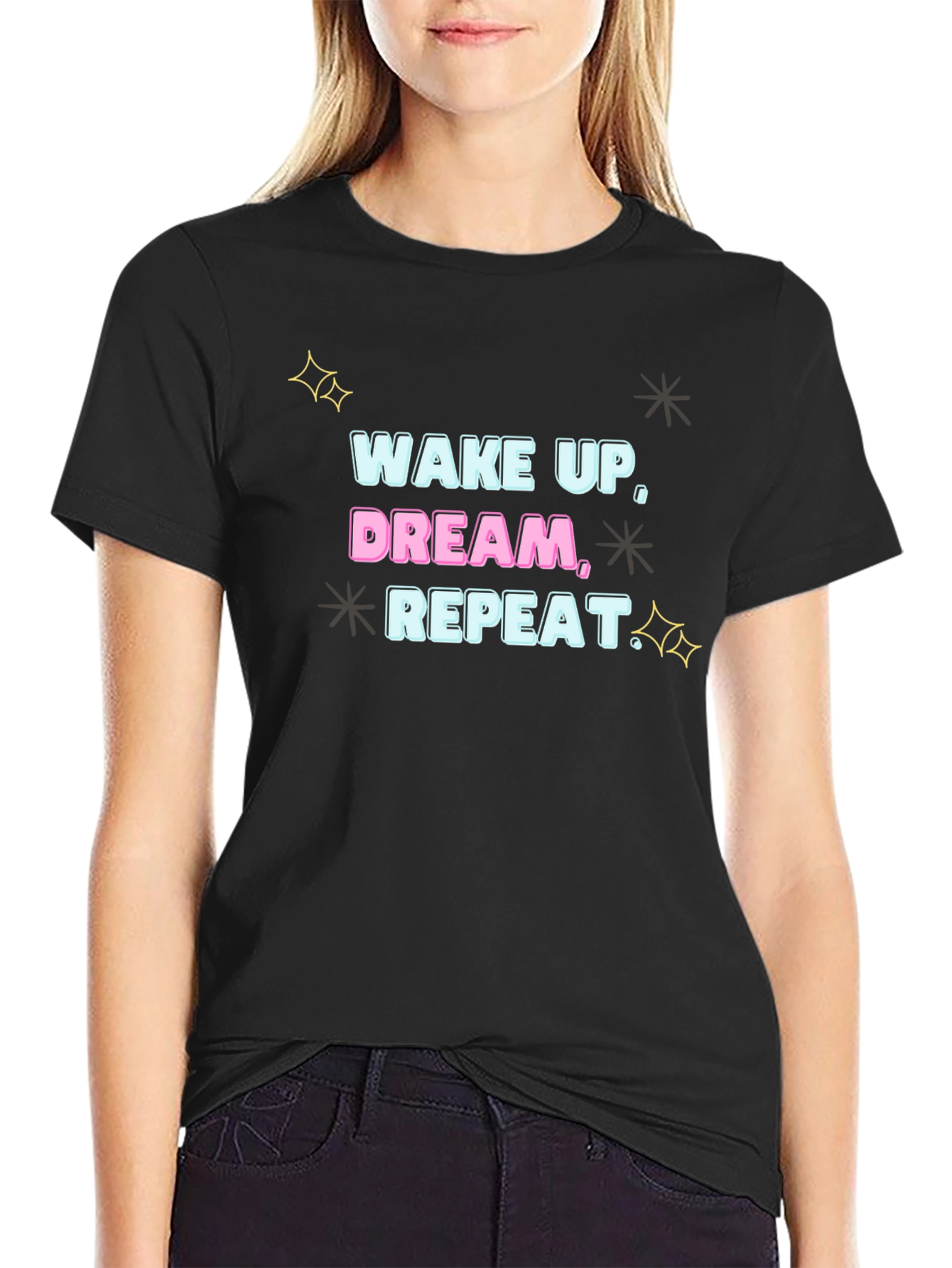 Wake Up Dream Repeat Graphic Tee - Black