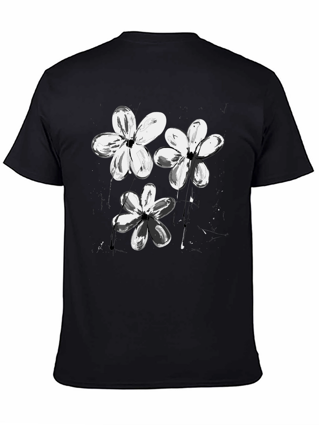 Abstract Floral Print Black T-Shirt