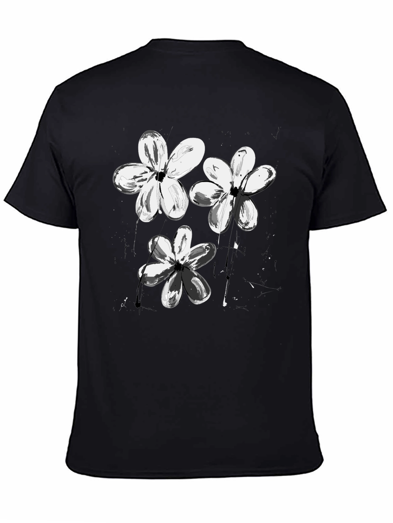 Abstract Floral Print Black T-Shirt