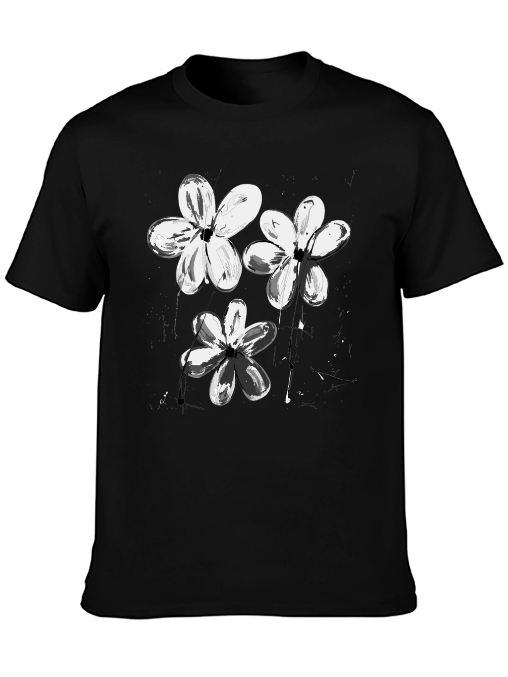 Abstract Floral Print Black T-Shirt