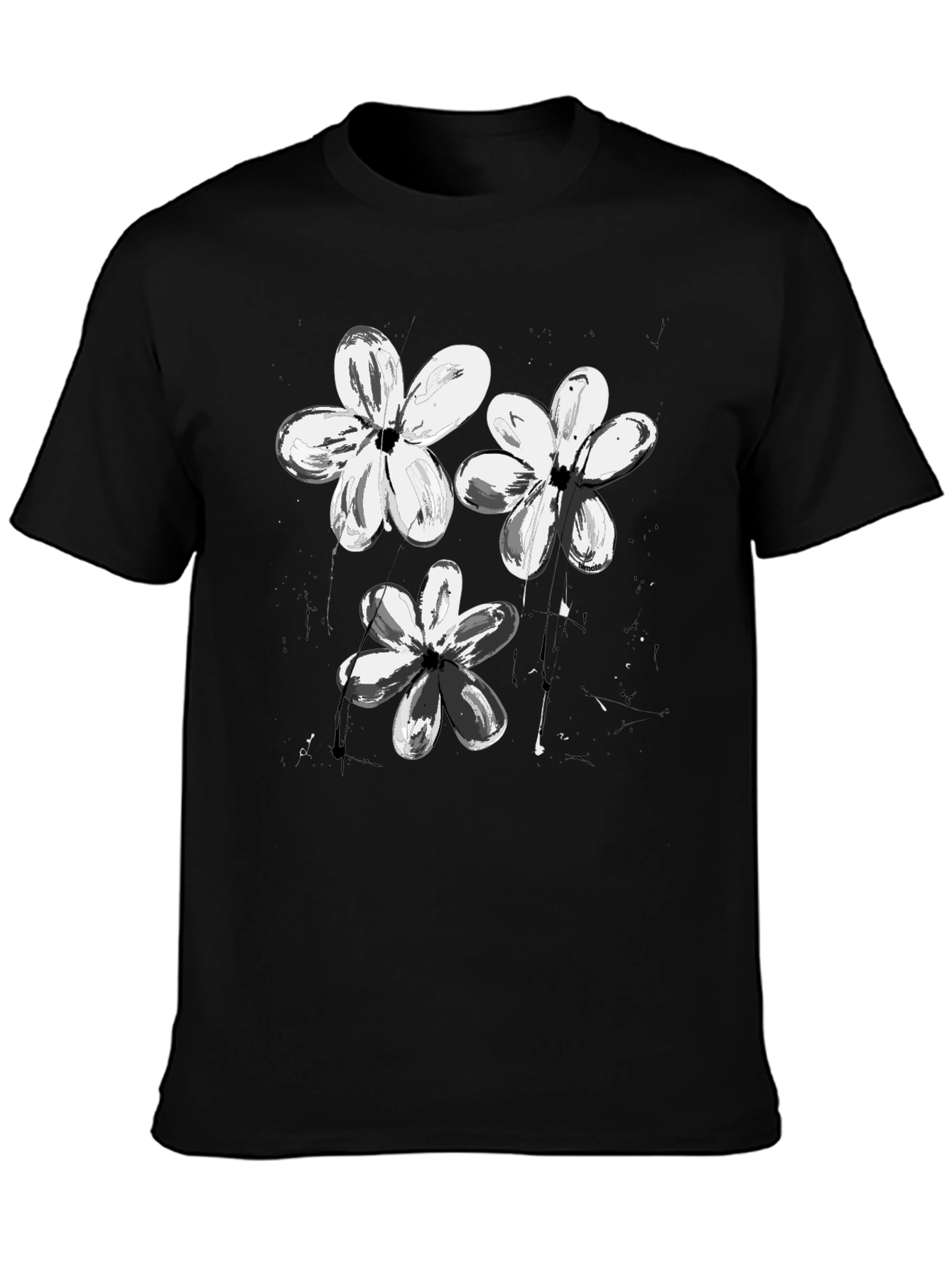 Abstract Floral Print Black T-Shirt
