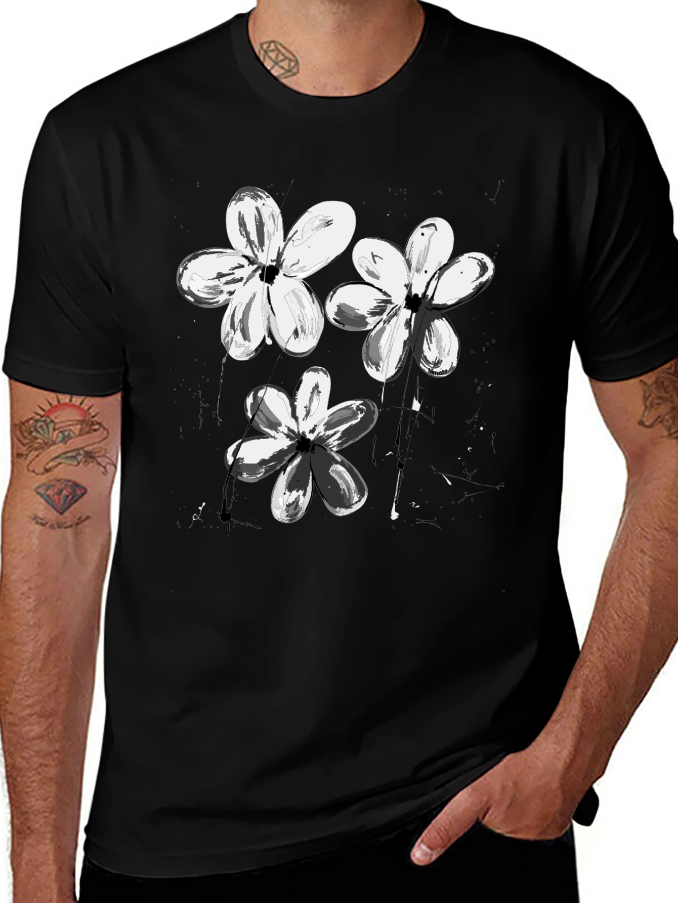 Abstract Floral Print Black T-Shirt