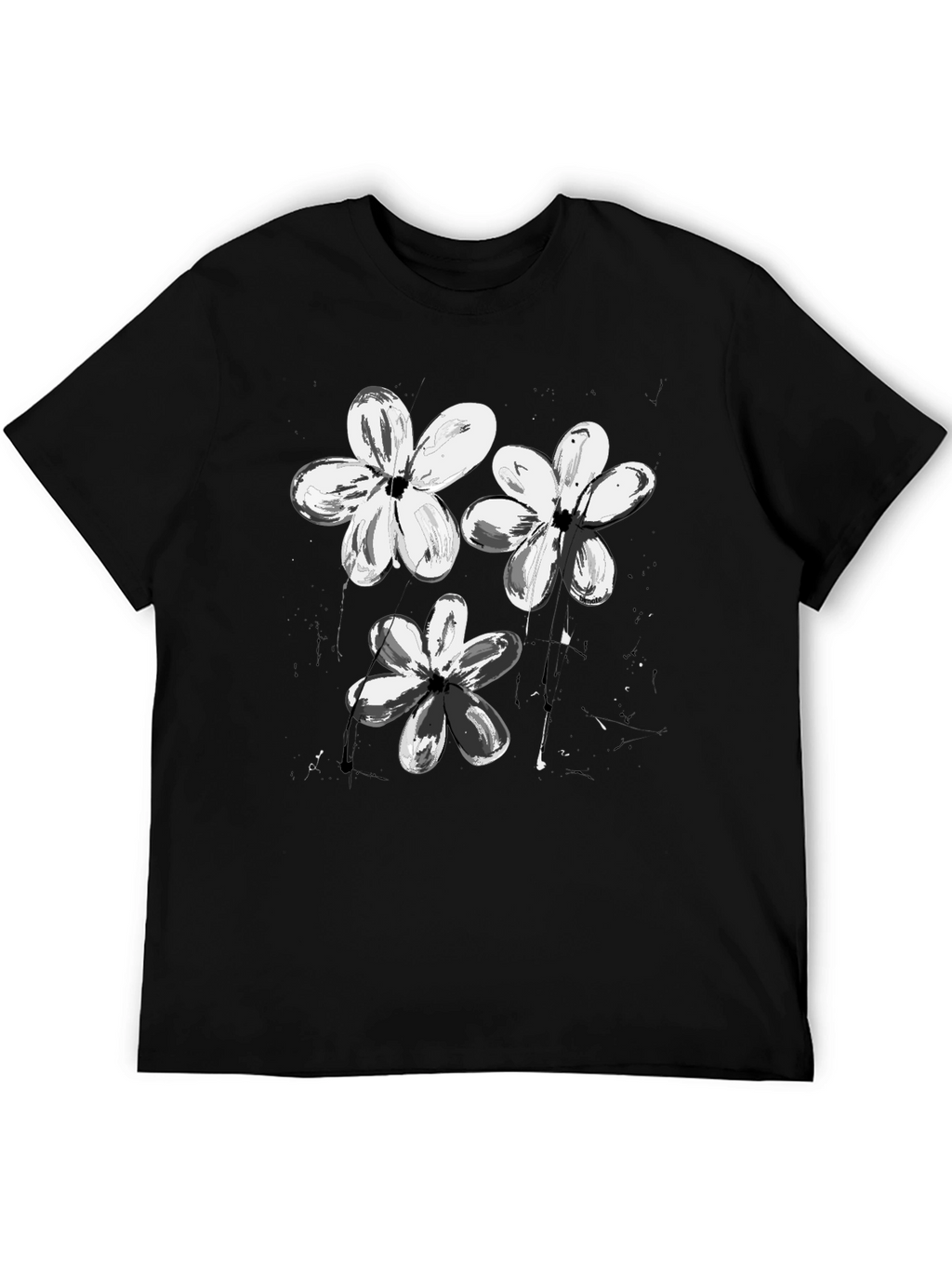 Abstract Floral Print Black T-Shirt