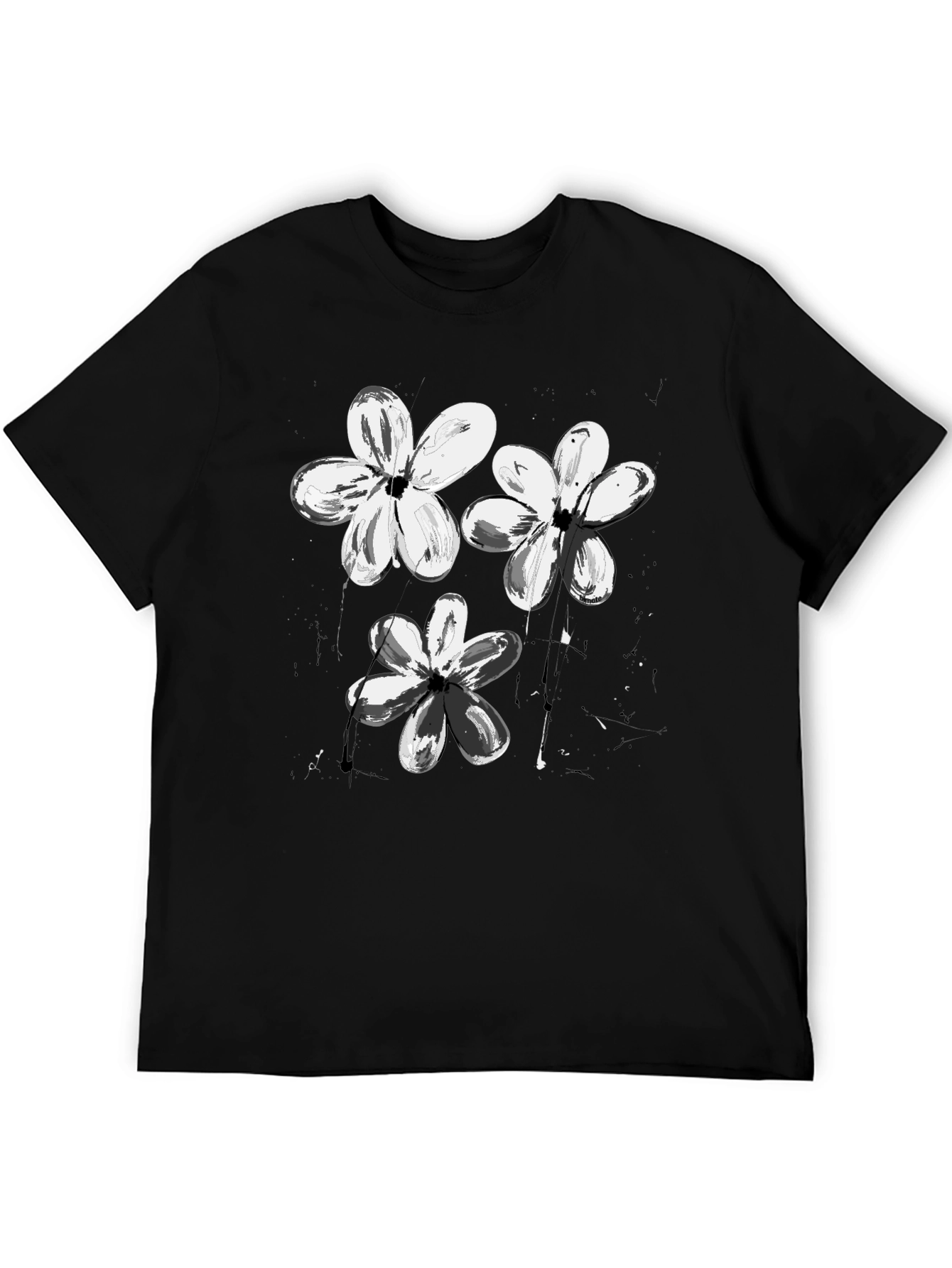 Abstract Floral Print Black T-Shirt