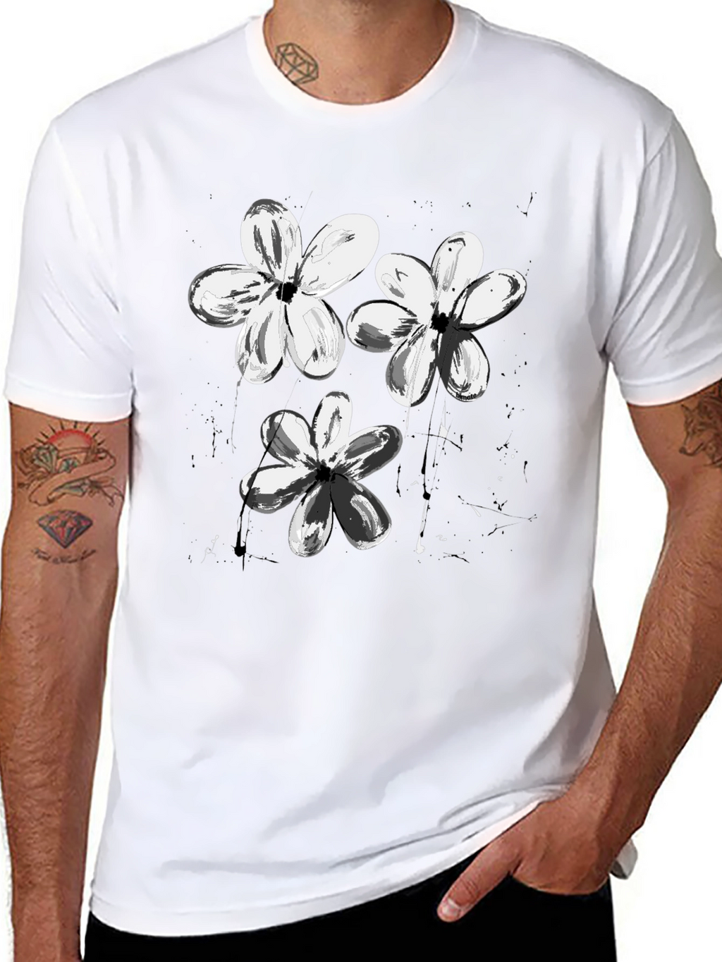Abstract Floral Print Black T-Shirt