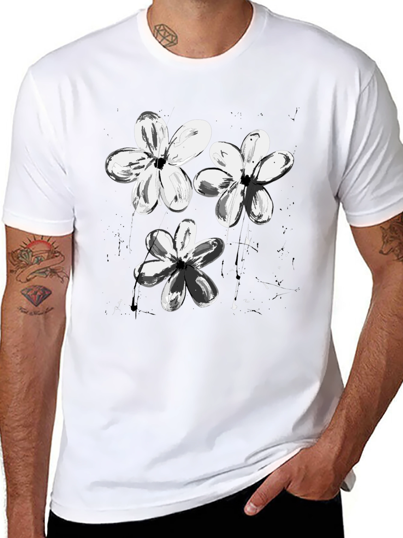 Abstract Floral Print Black T-Shirt
