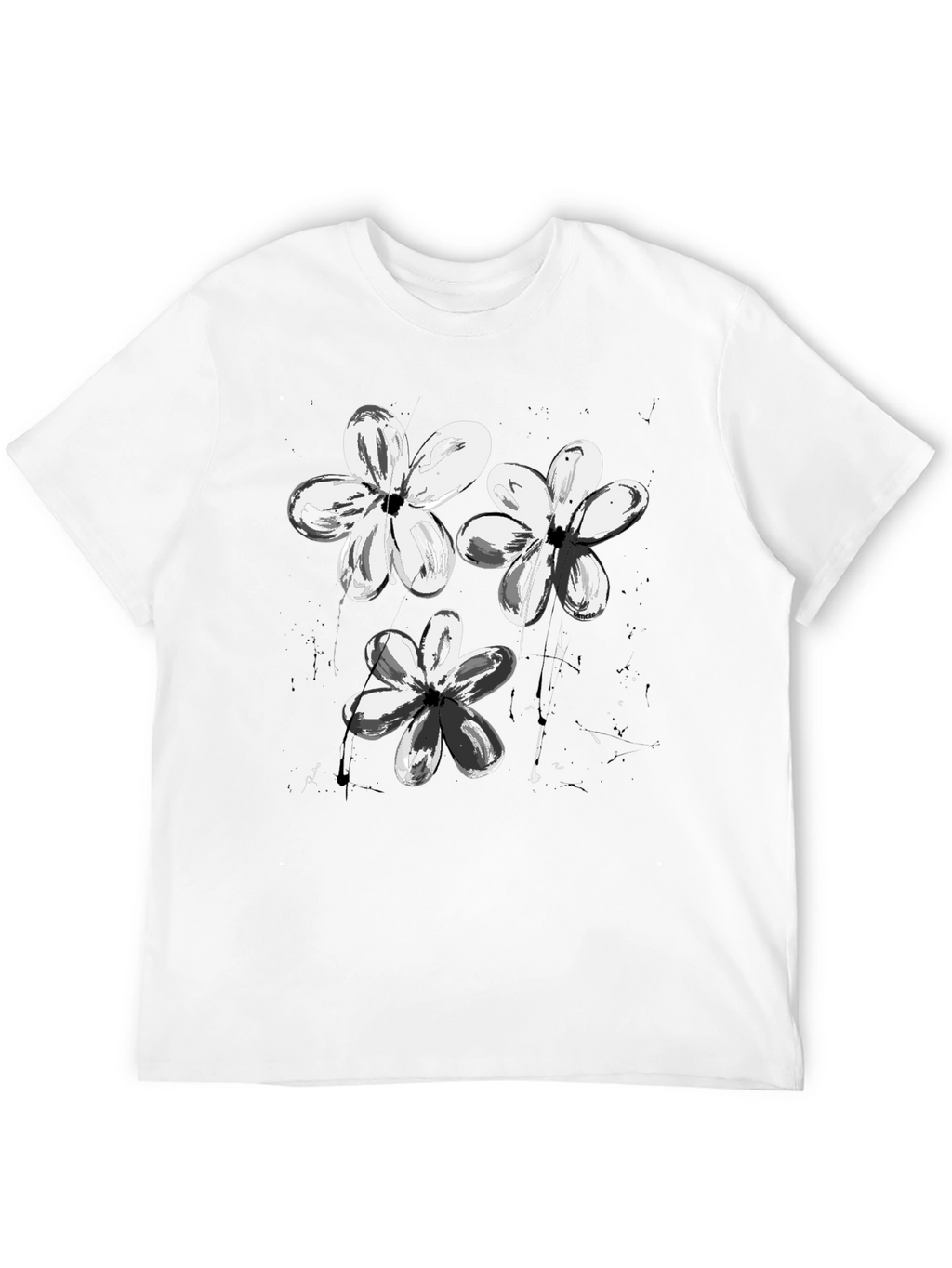 Abstract Floral Print Black T-Shirt