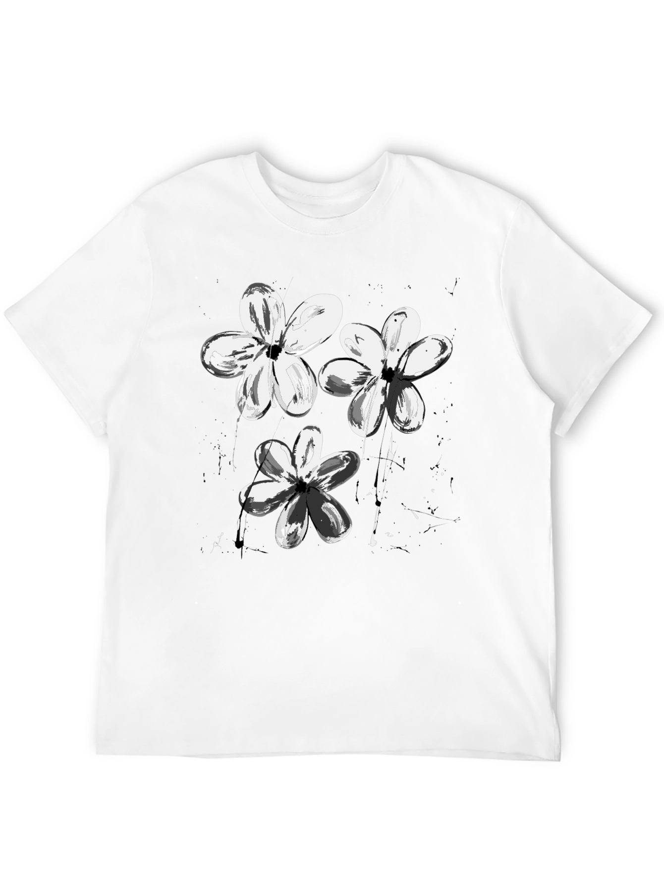 Abstract Floral Print Black T-Shirt