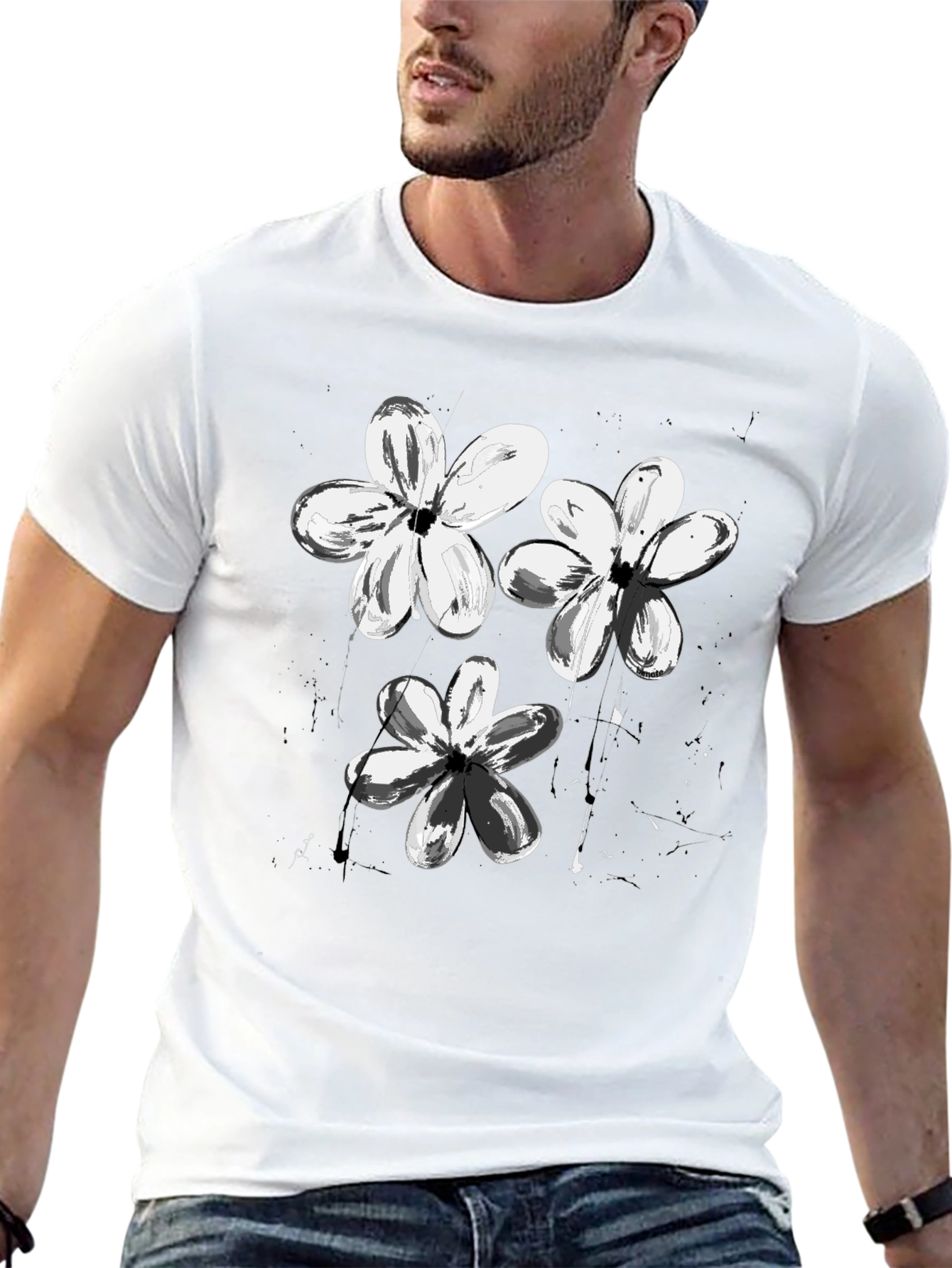 Abstract Floral Print Black T-Shirt