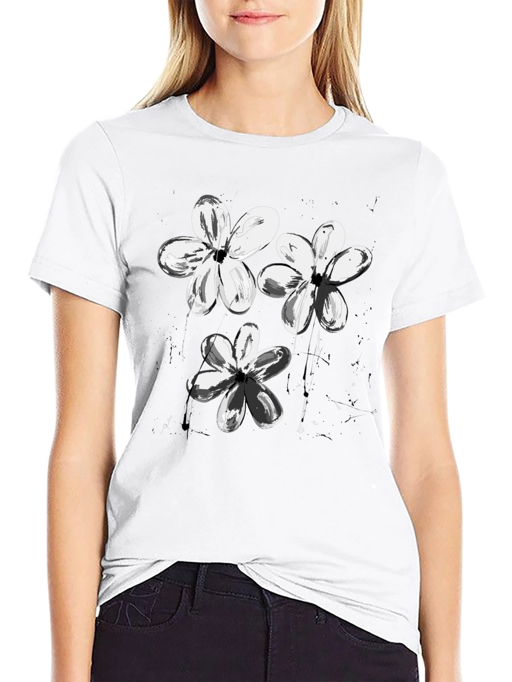 Abstract Floral Print Black T-Shirt