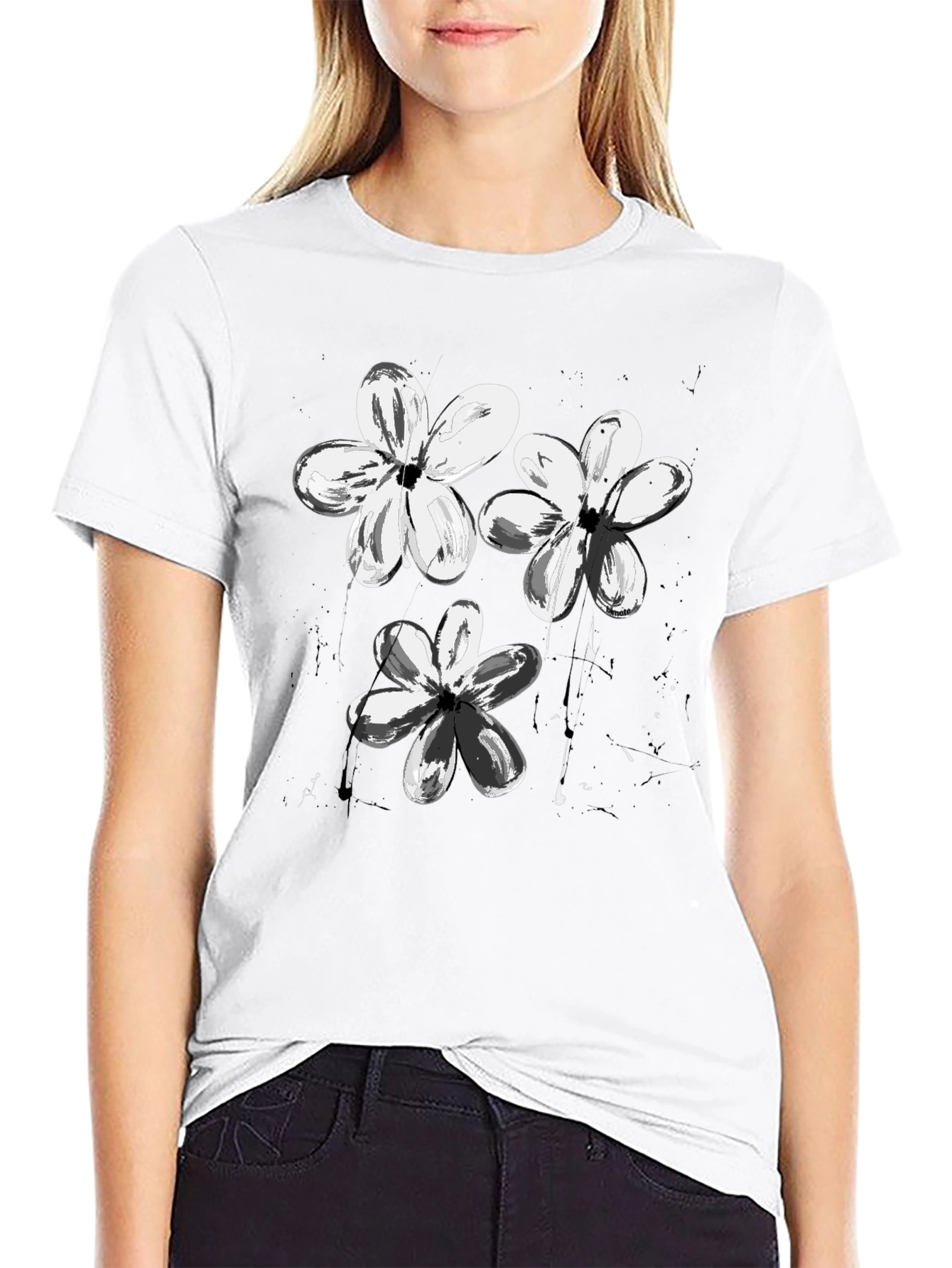 Abstract Floral Print Black T-Shirt