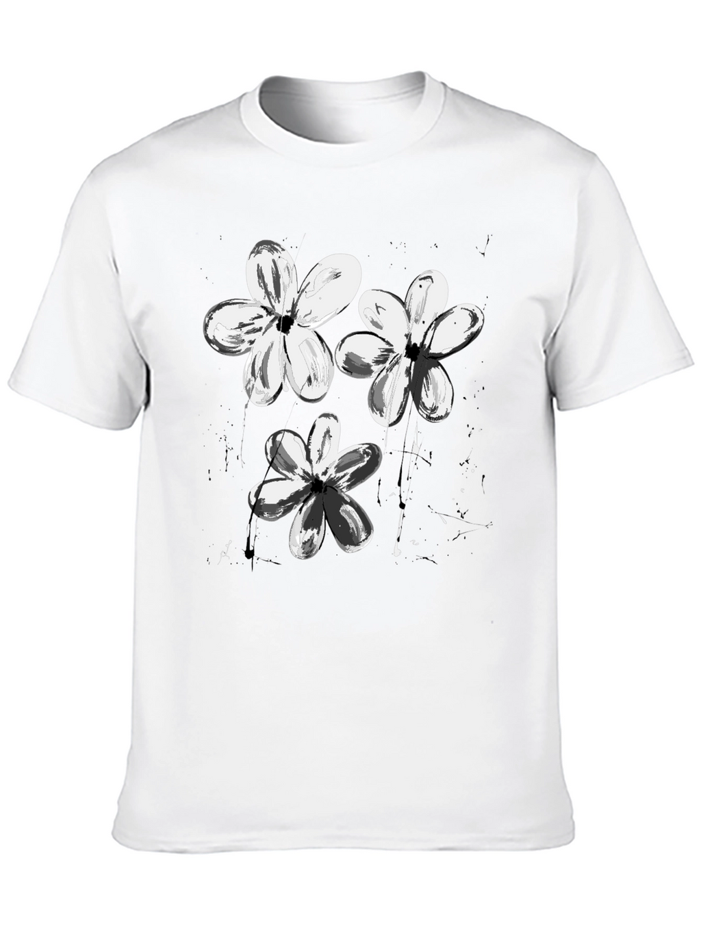 Abstract Floral Print Black T-Shirt