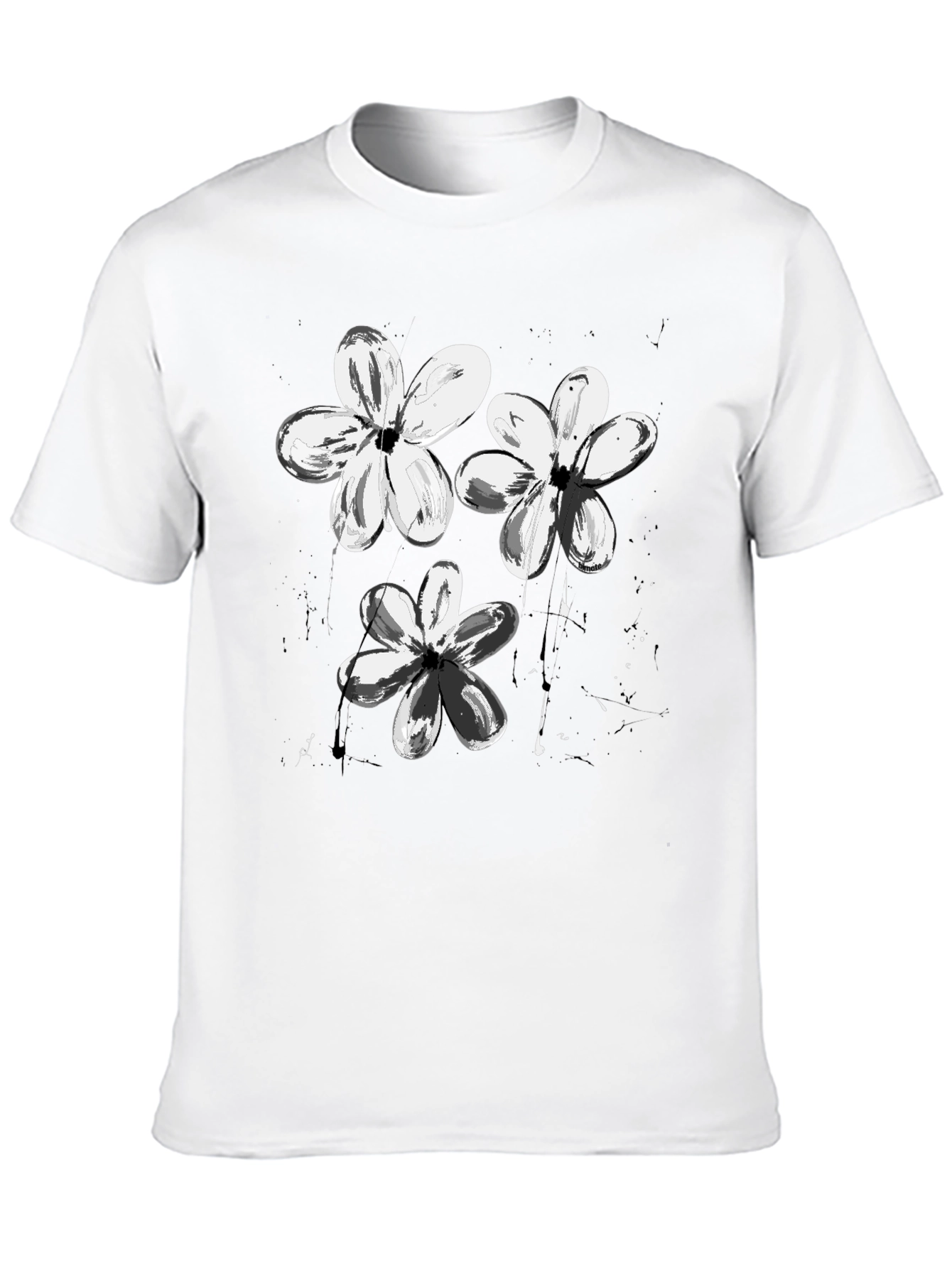 Abstract Floral Print Black T-Shirt