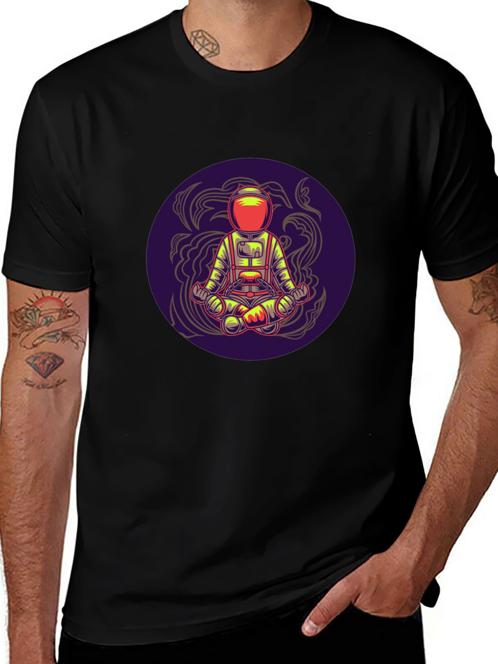 Astronaut in Lotus Pose Black T-Shirt