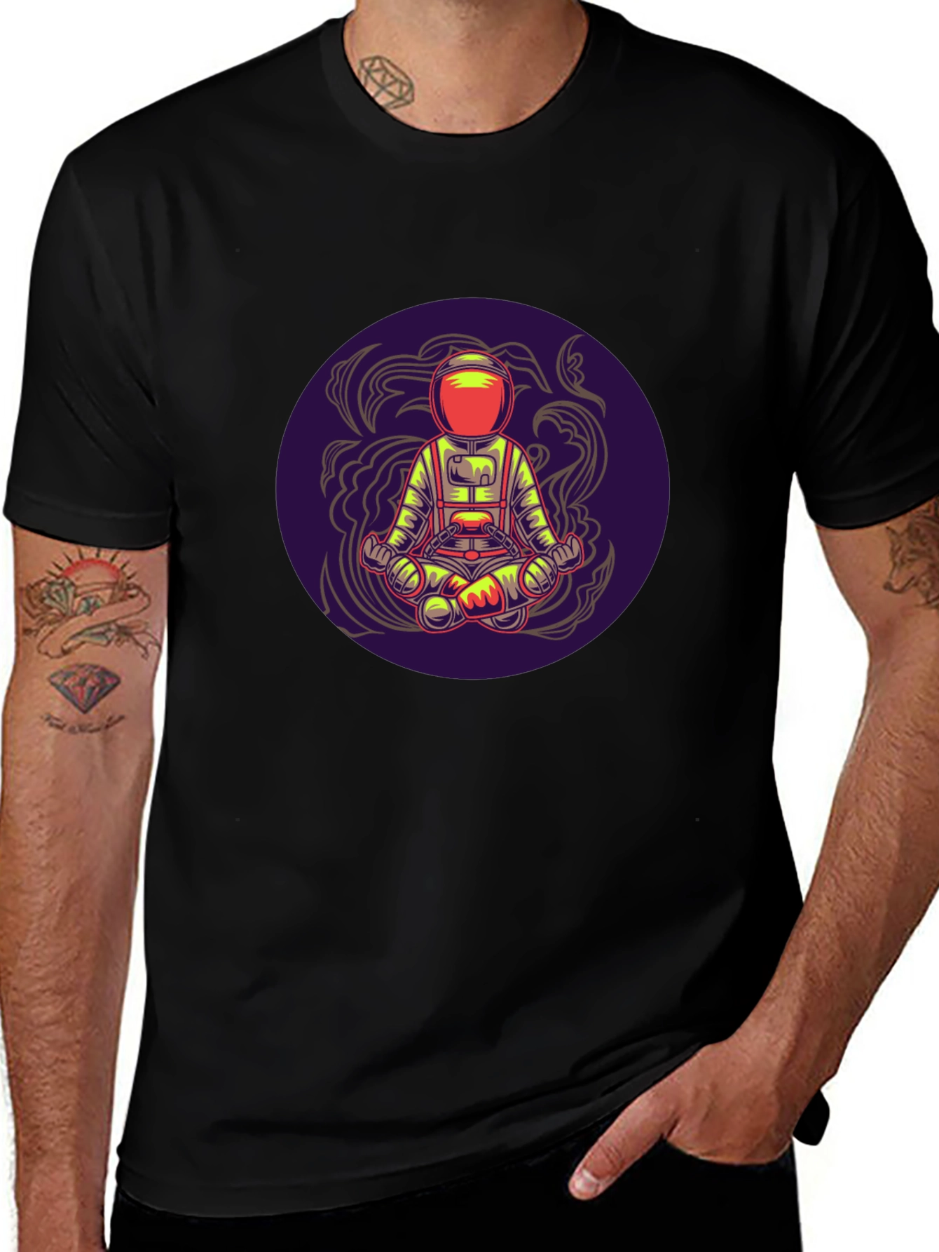 Astronaut in Lotus Pose Black T-Shirt