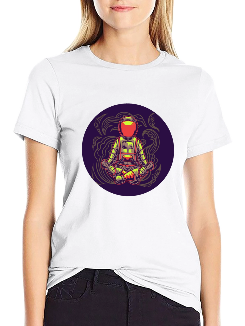 Astronaut in Lotus Pose Black T-Shirt