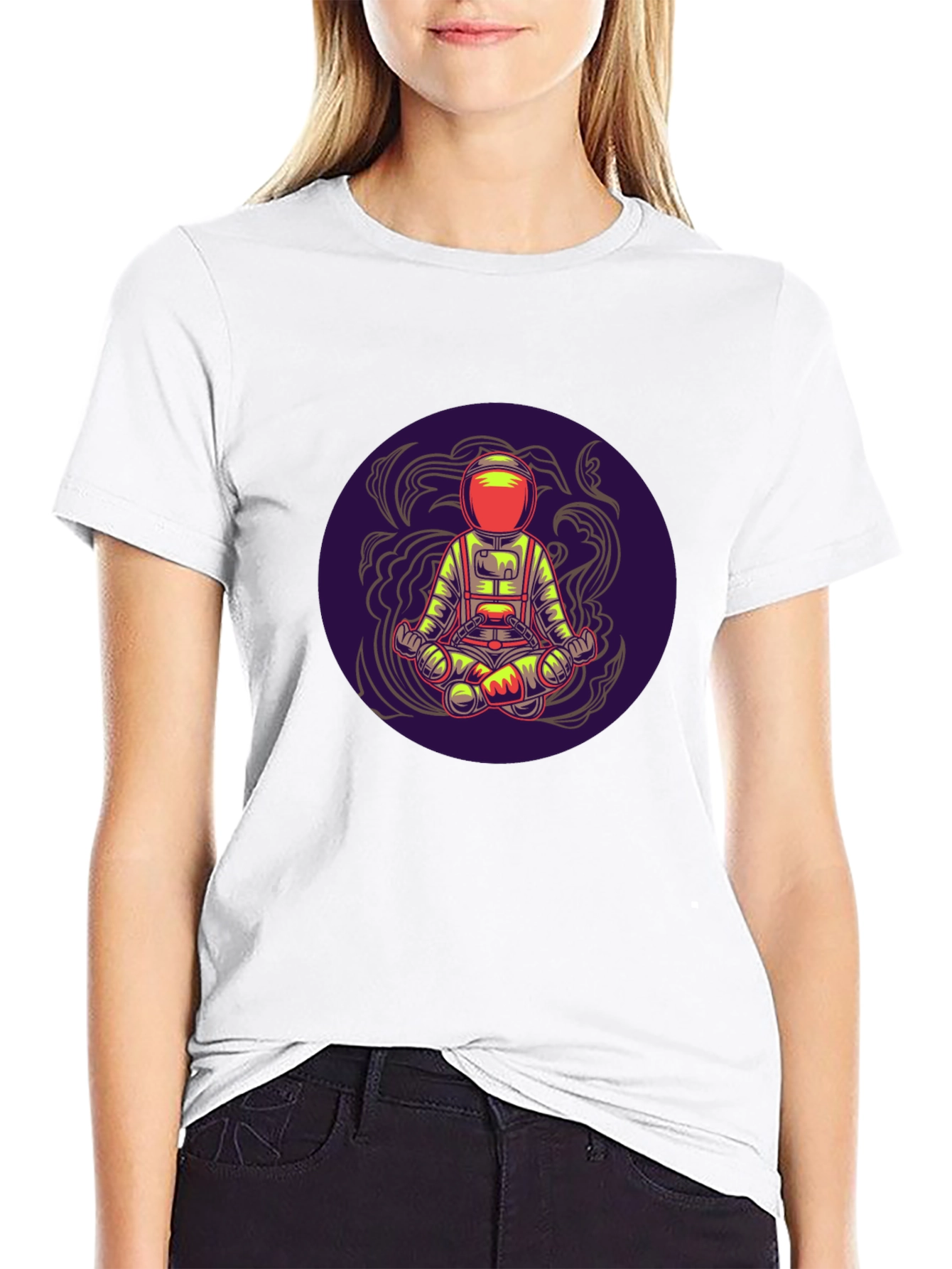 Astronaut in Lotus Pose Black T-Shirt