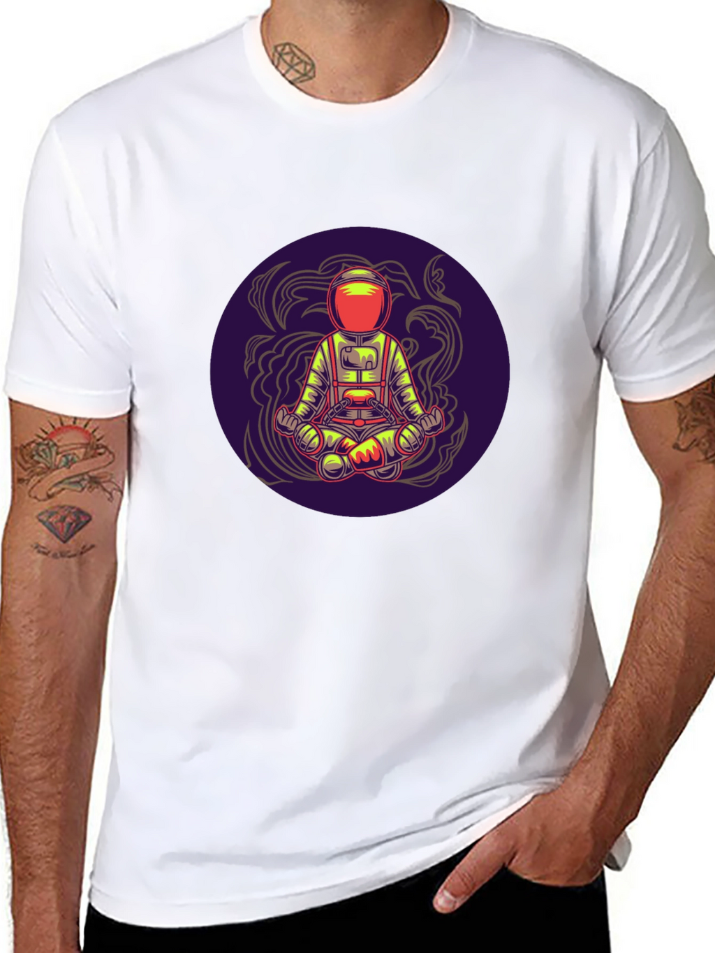 Astronaut in Lotus Pose Black T-Shirt