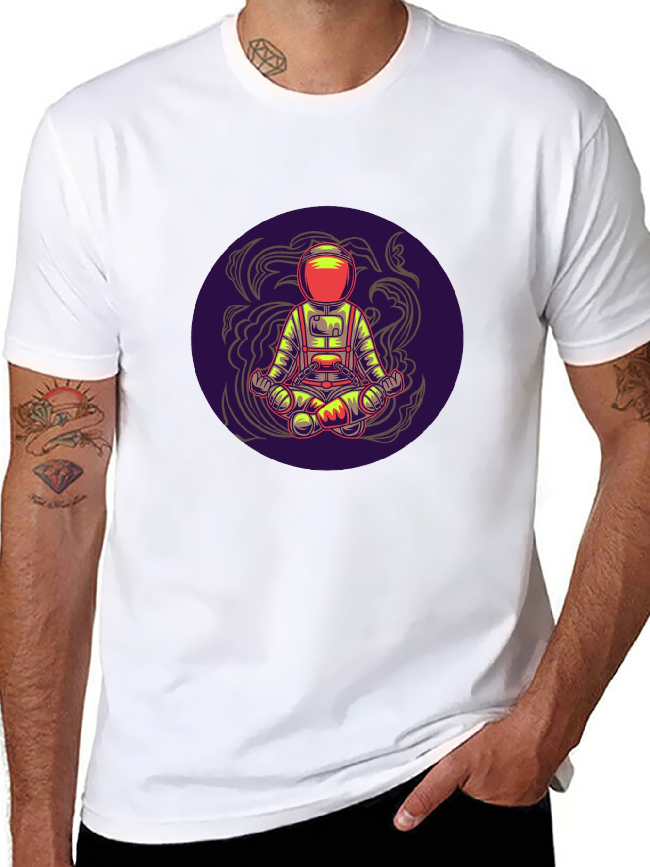Astronaut in Lotus Pose Black T-Shirt