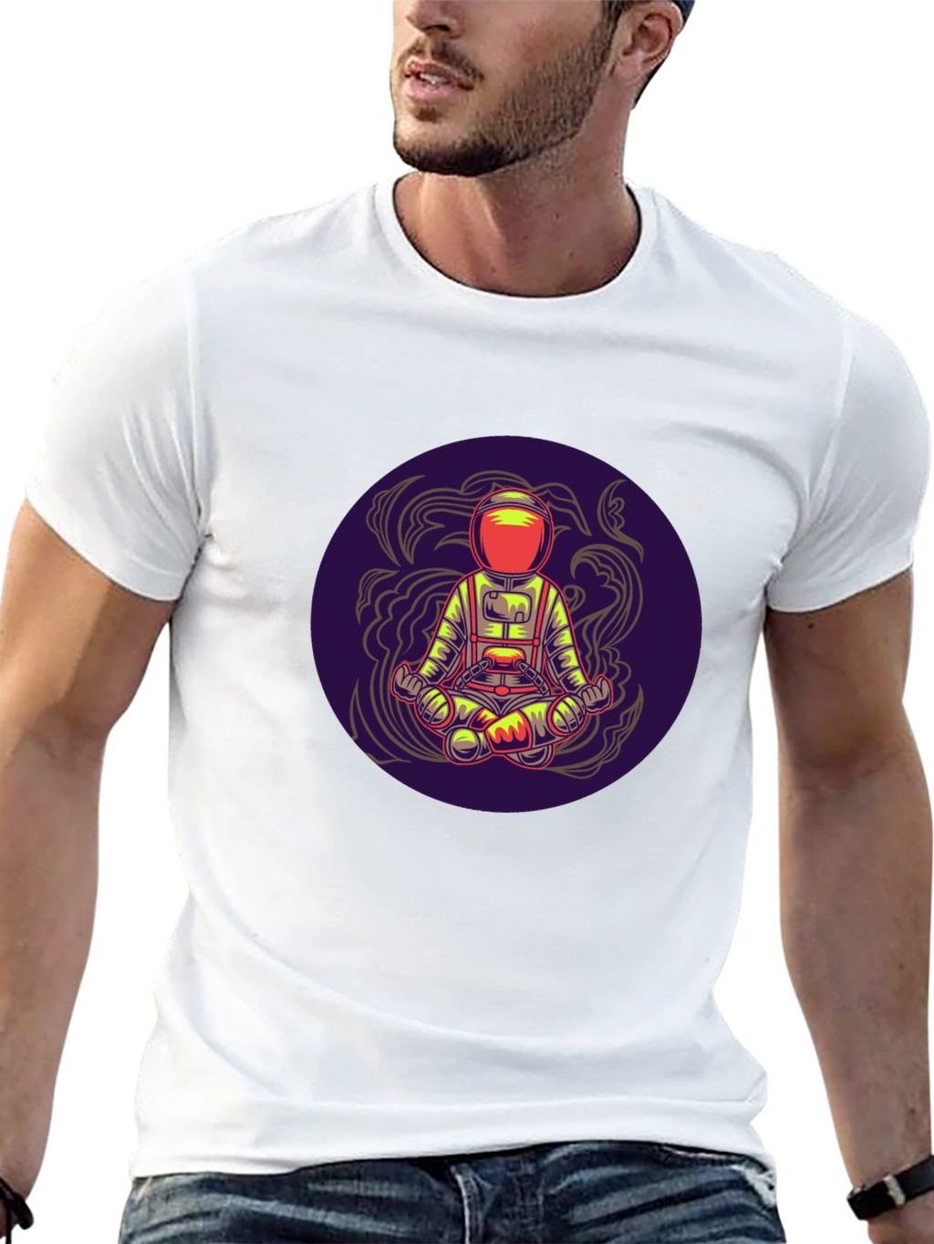 Astronaut in Lotus Pose Black T-Shirt