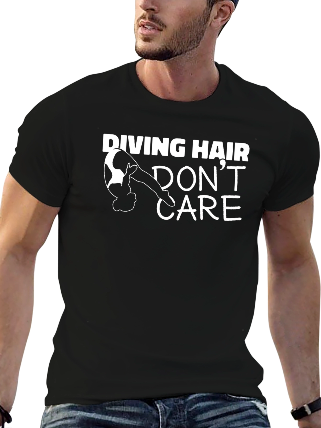 Diving Hair Dont Care Black Graphic Tee