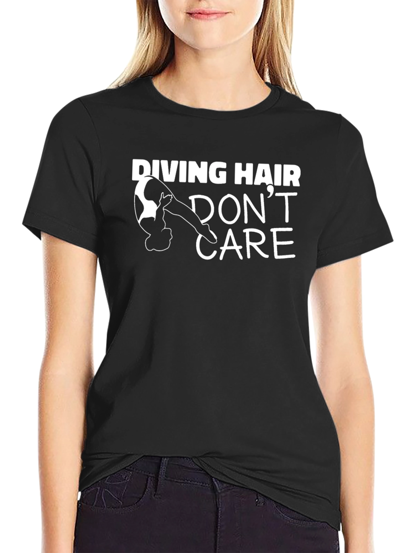 Diving Hair Dont Care Black Graphic Tee