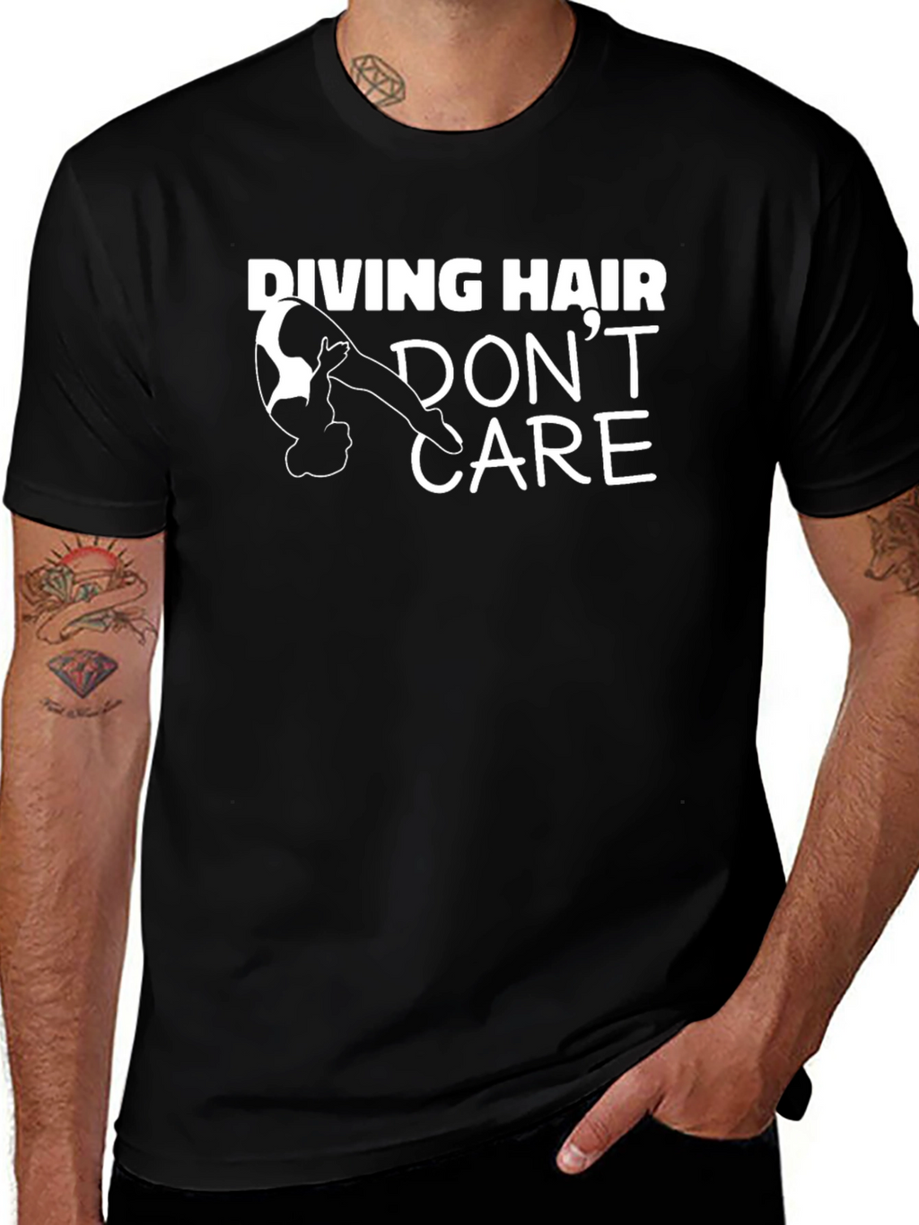 Diving Hair Dont Care Black Graphic Tee