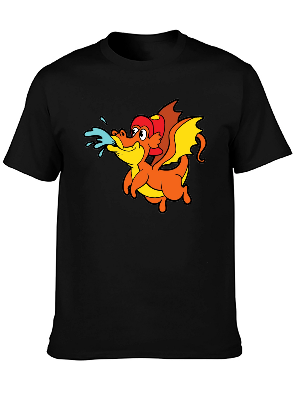 Cartoon Dragon T-Shirt - Black Crew Neck