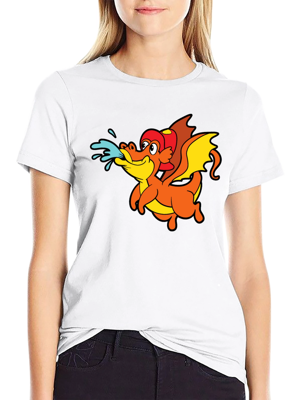 Cartoon Dragon T-Shirt - Black Crew Neck