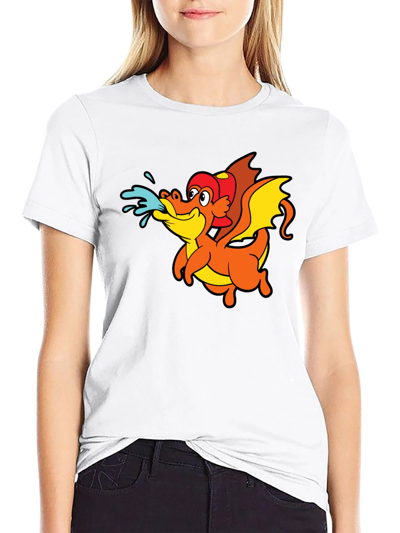 Cartoon Dragon T-Shirt - Black Crew Neck