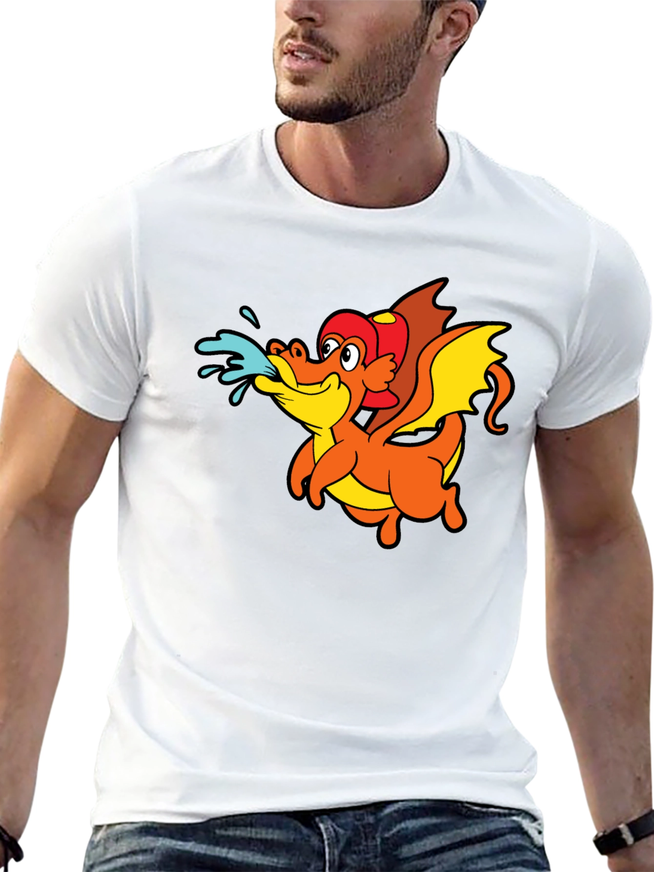 Cartoon Dragon T-Shirt - Black Crew Neck