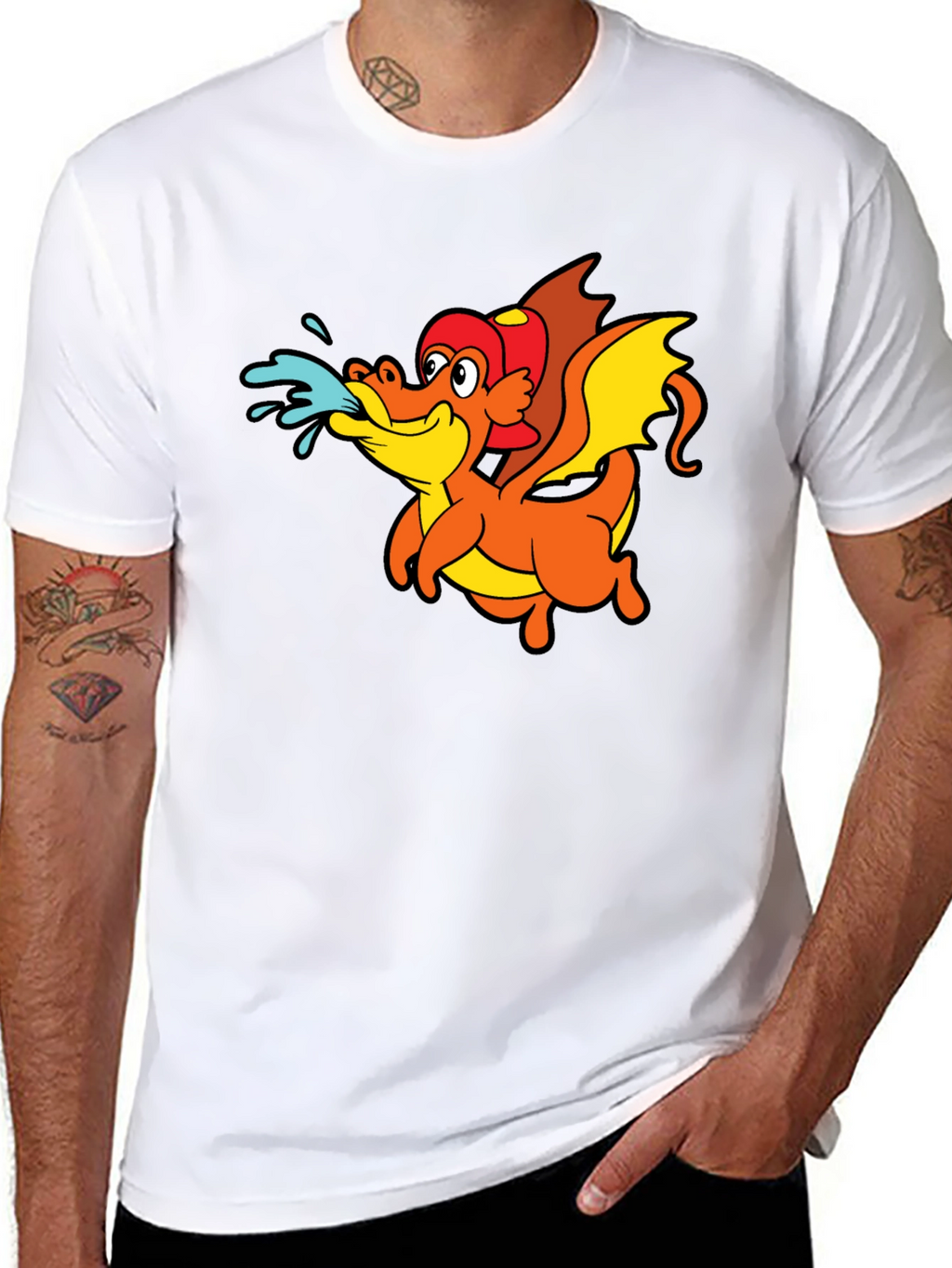 Cartoon Dragon T-Shirt - Black Crew Neck