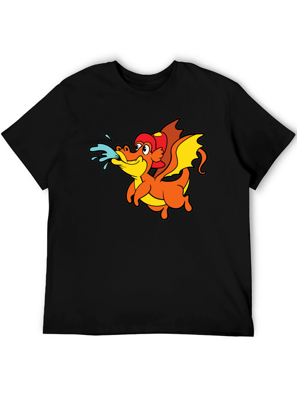 Cartoon Dragon T-Shirt - Black Crew Neck