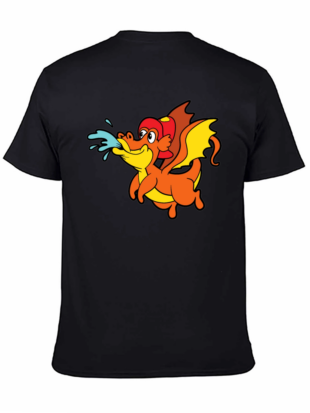 Cartoon Dragon T-Shirt - Black Crew Neck