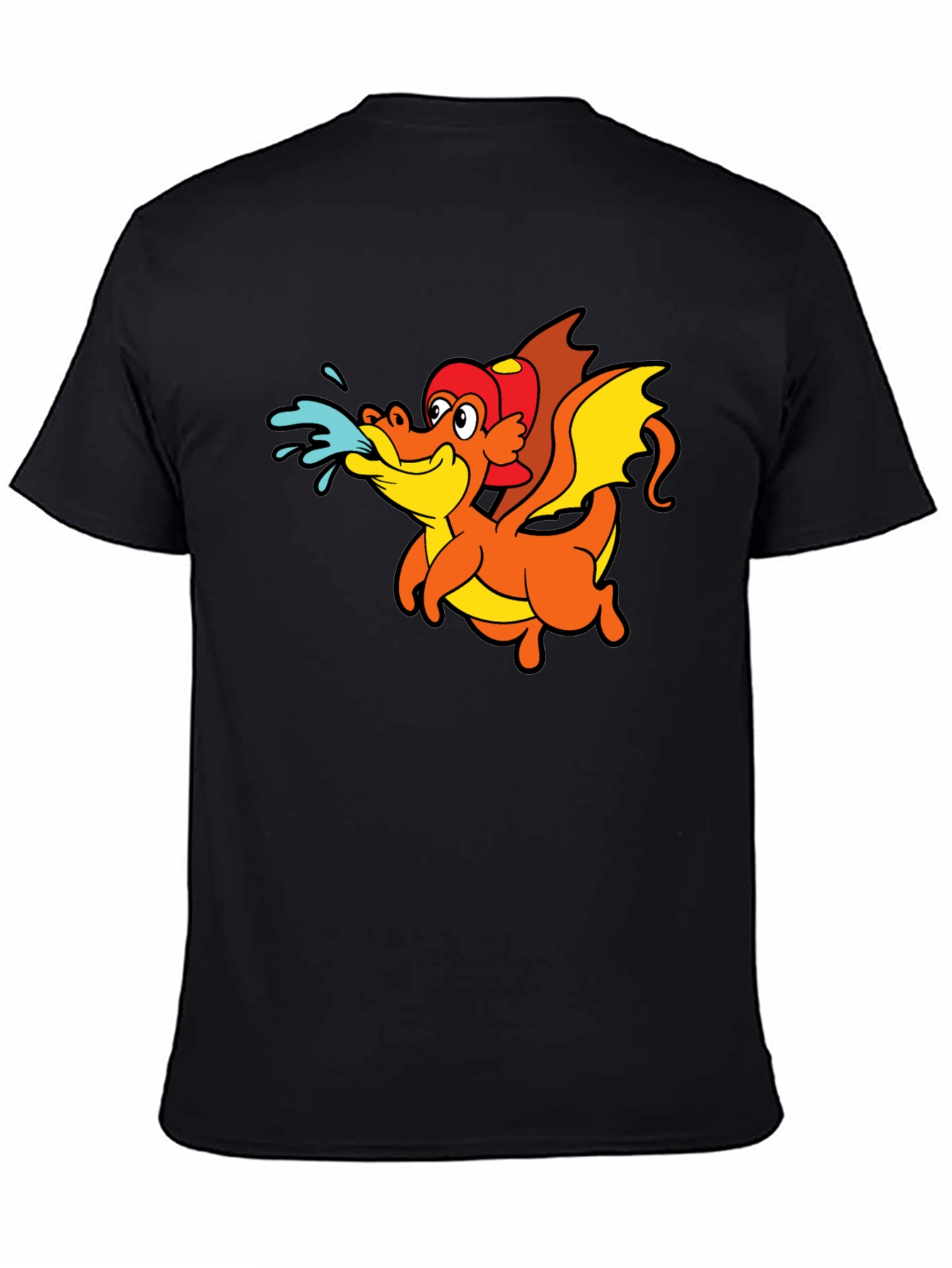 Cartoon Dragon T-Shirt - Black Crew Neck