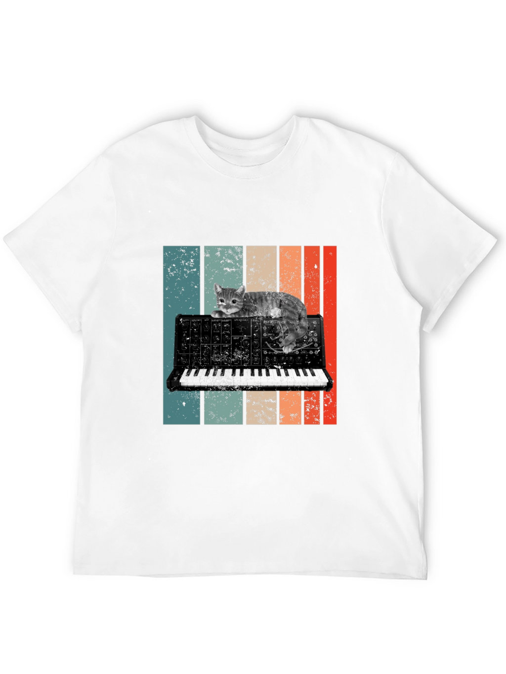 Cat Keyboard T-Shirt - Retro Synth Design