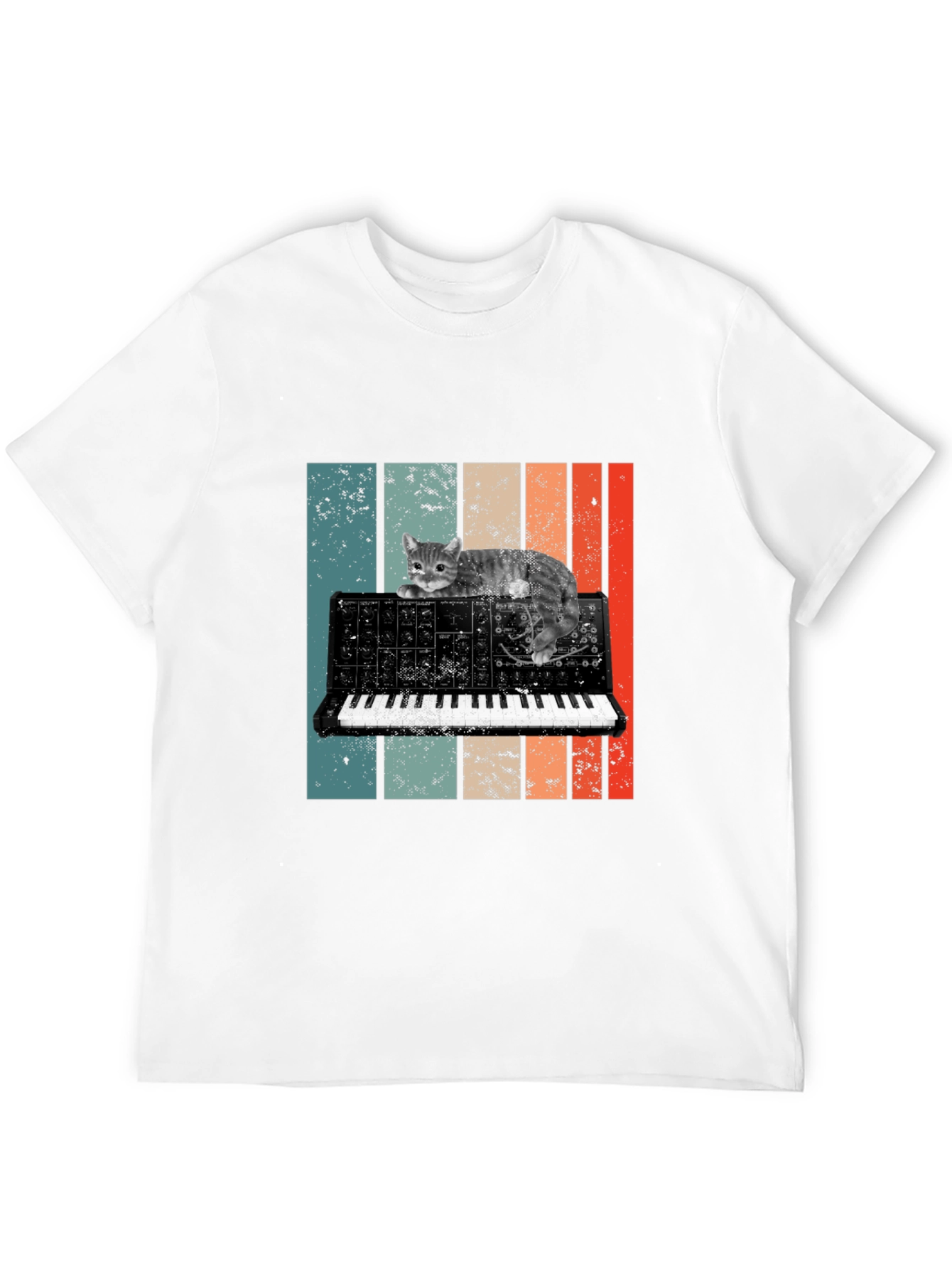 Cat Keyboard T-Shirt - Retro Synth Design