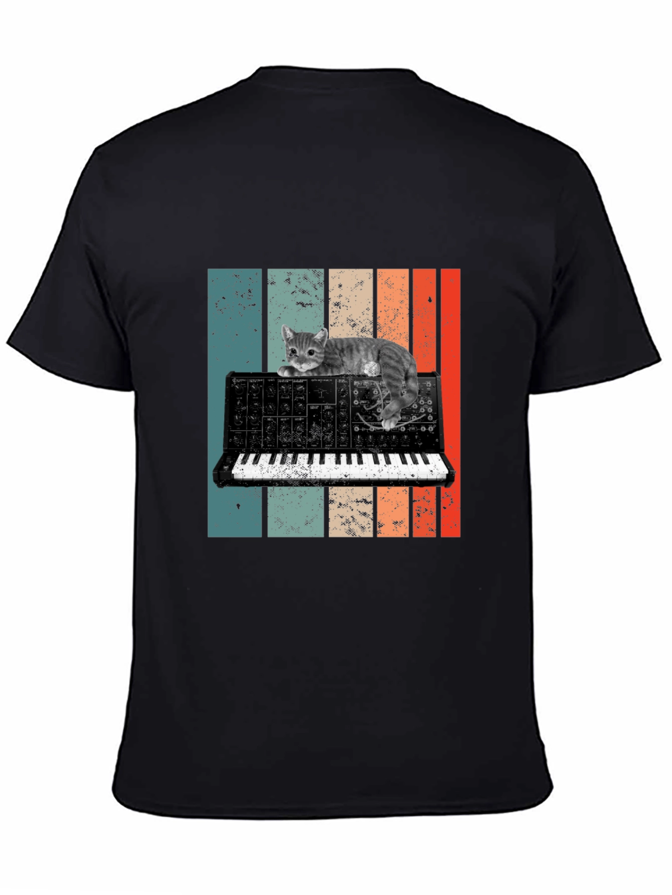Cat Keyboard T-Shirt - Retro Synth Design