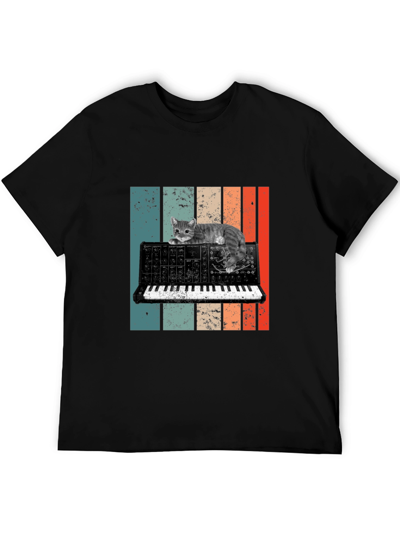 Cat Keyboard T-Shirt - Retro Synth Design