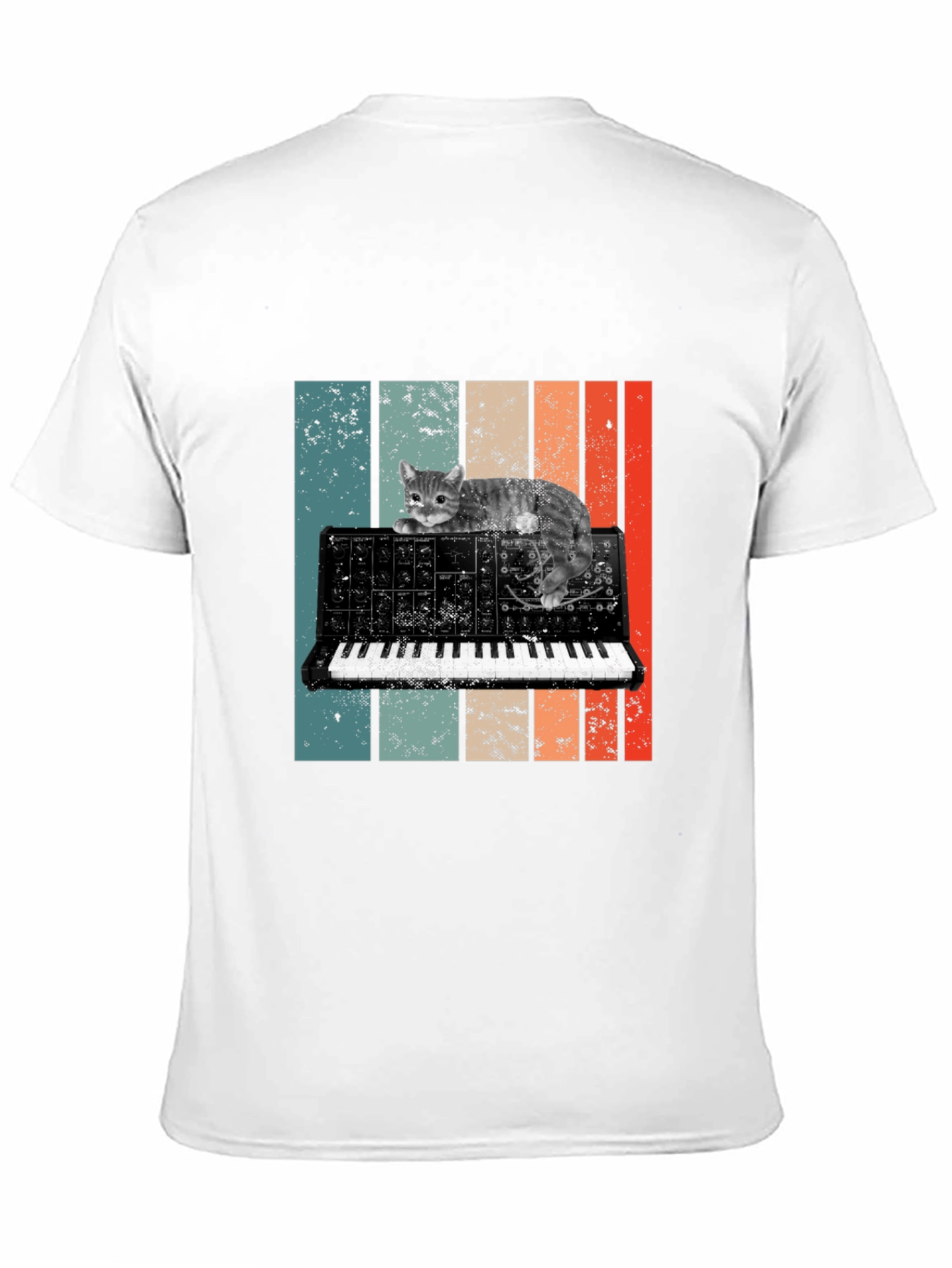 Cat Keyboard T-Shirt - Retro Synth Design