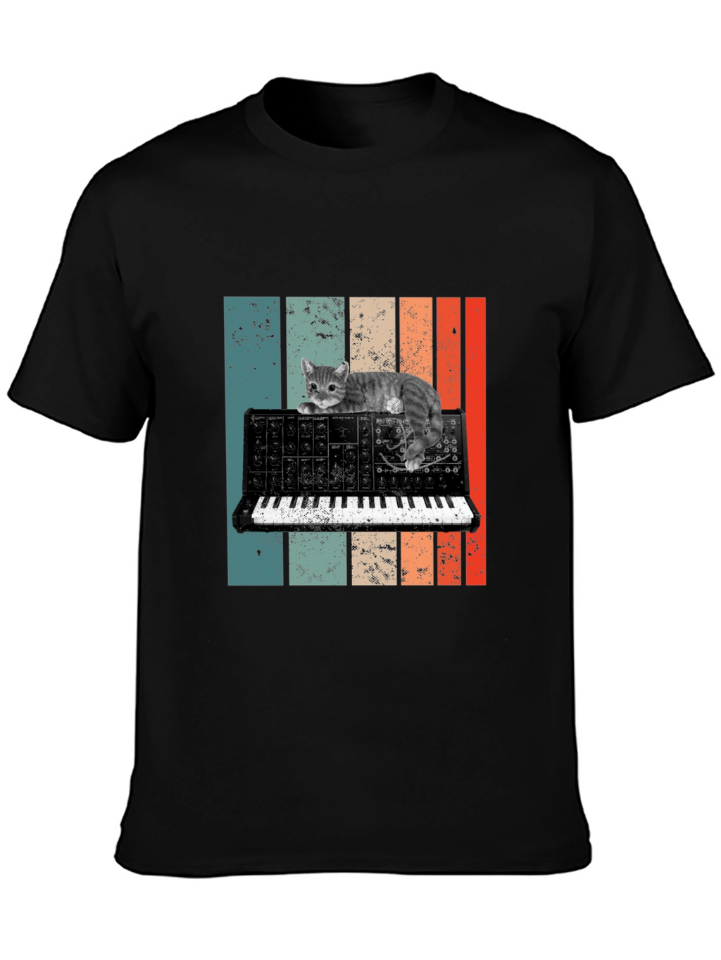 Cat Keyboard T-Shirt - Retro Synth Design