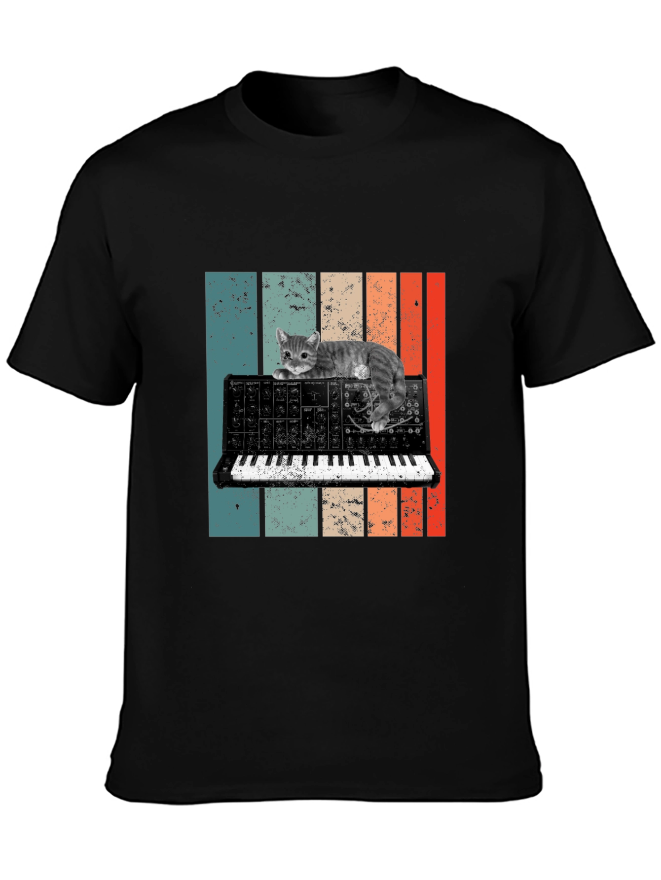 Cat Keyboard T-Shirt - Retro Synth Design