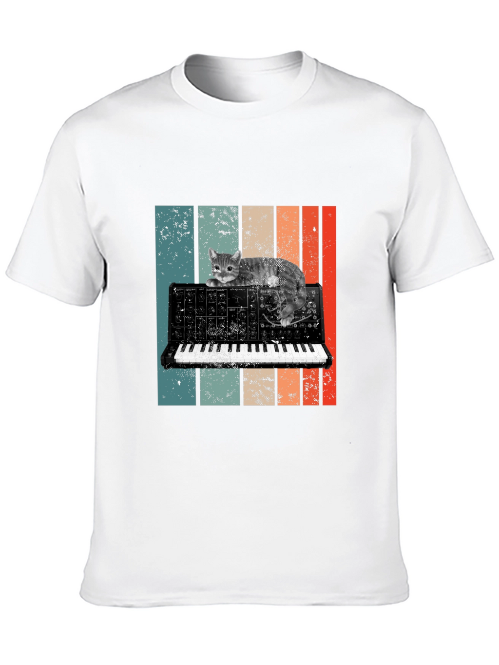 Cat Keyboard T-Shirt - Retro Synth Design