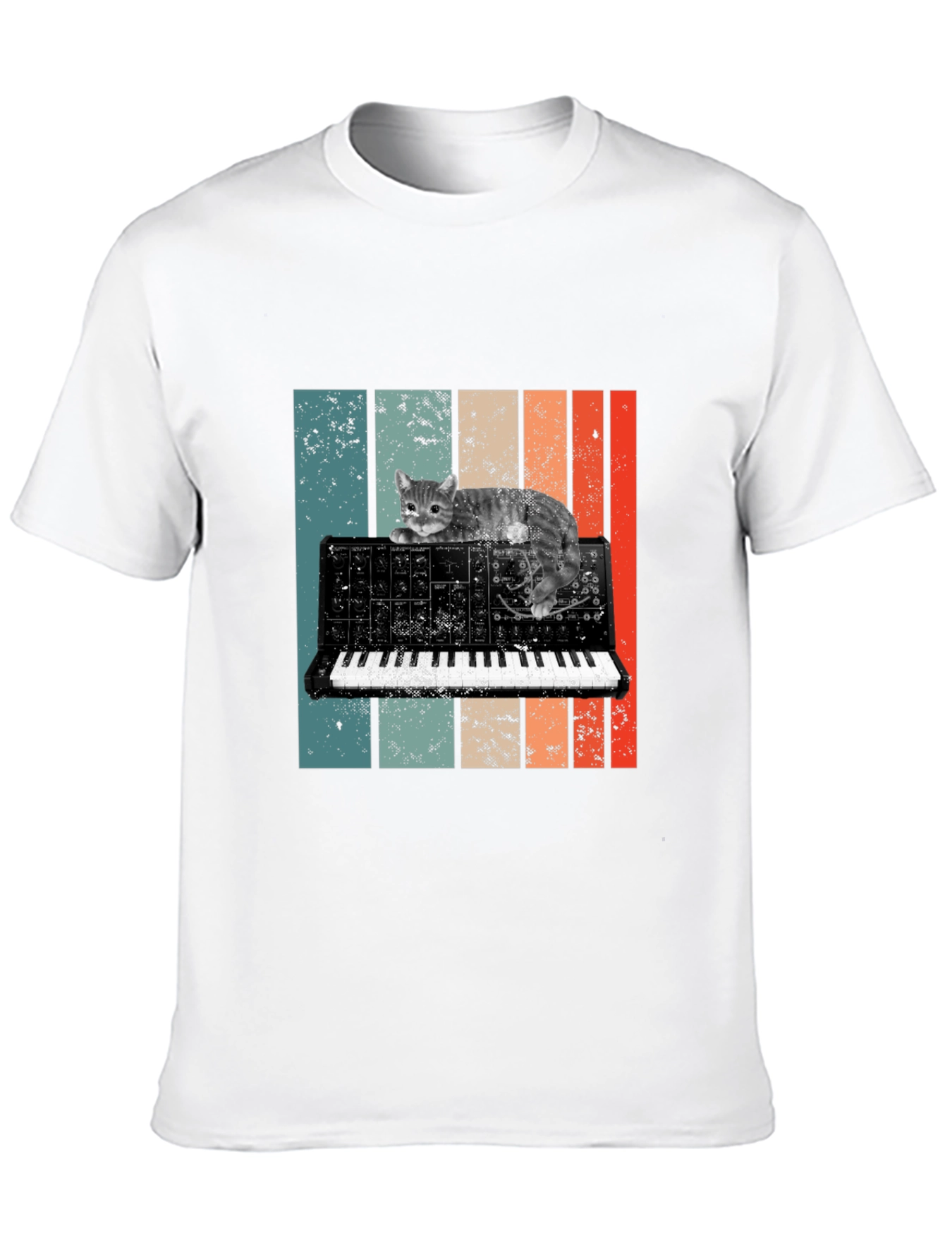 Cat Keyboard T-Shirt - Retro Synth Design